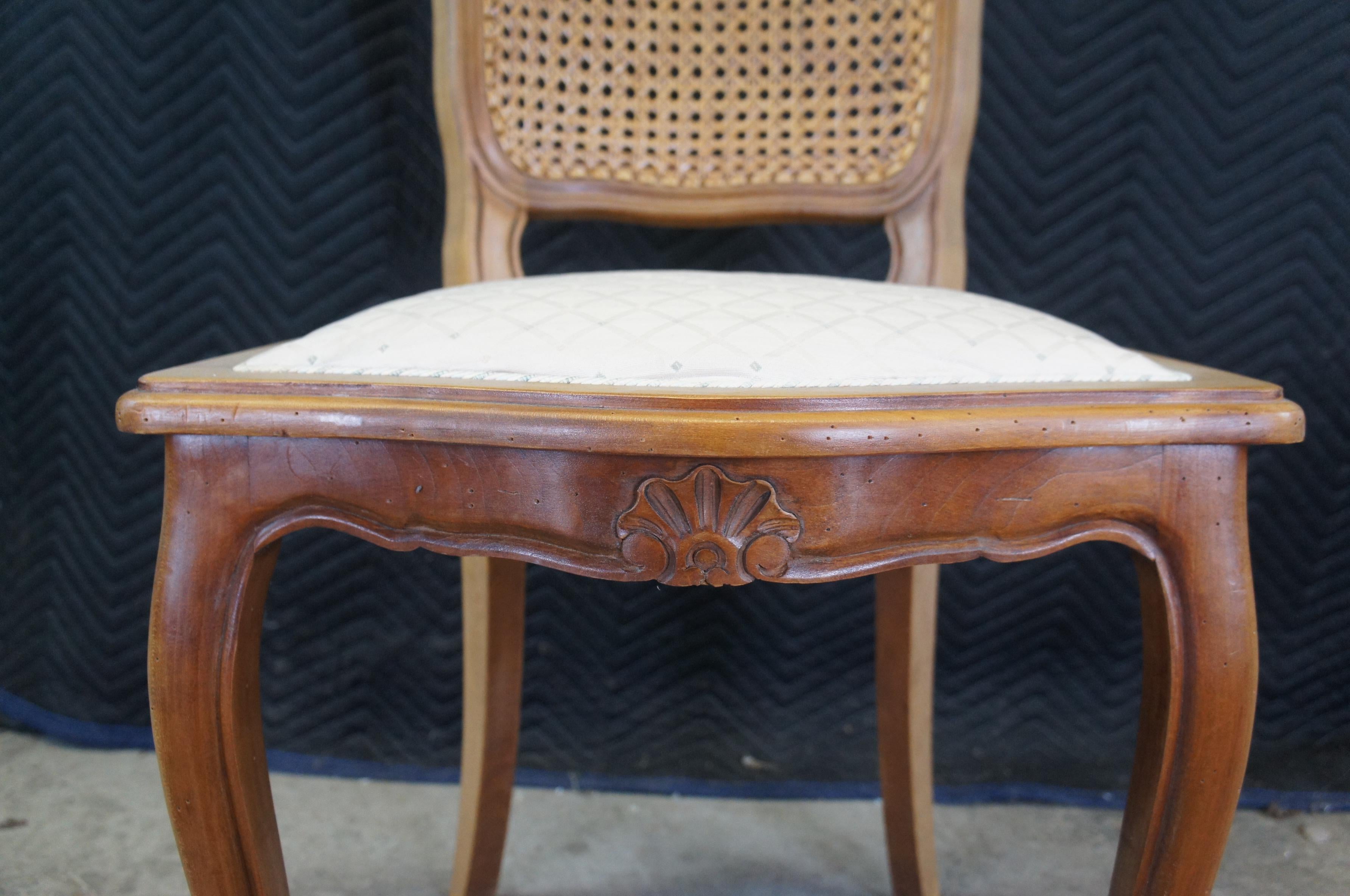 4 Vintage 1980 Tricoire Louis XV Country French Walnut Cane Dining Side Chairs en vente 3
