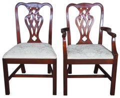 4 Vintage Baker Chippendale Style Pretzel Back Mahogany Dining Arm & Side Chairs