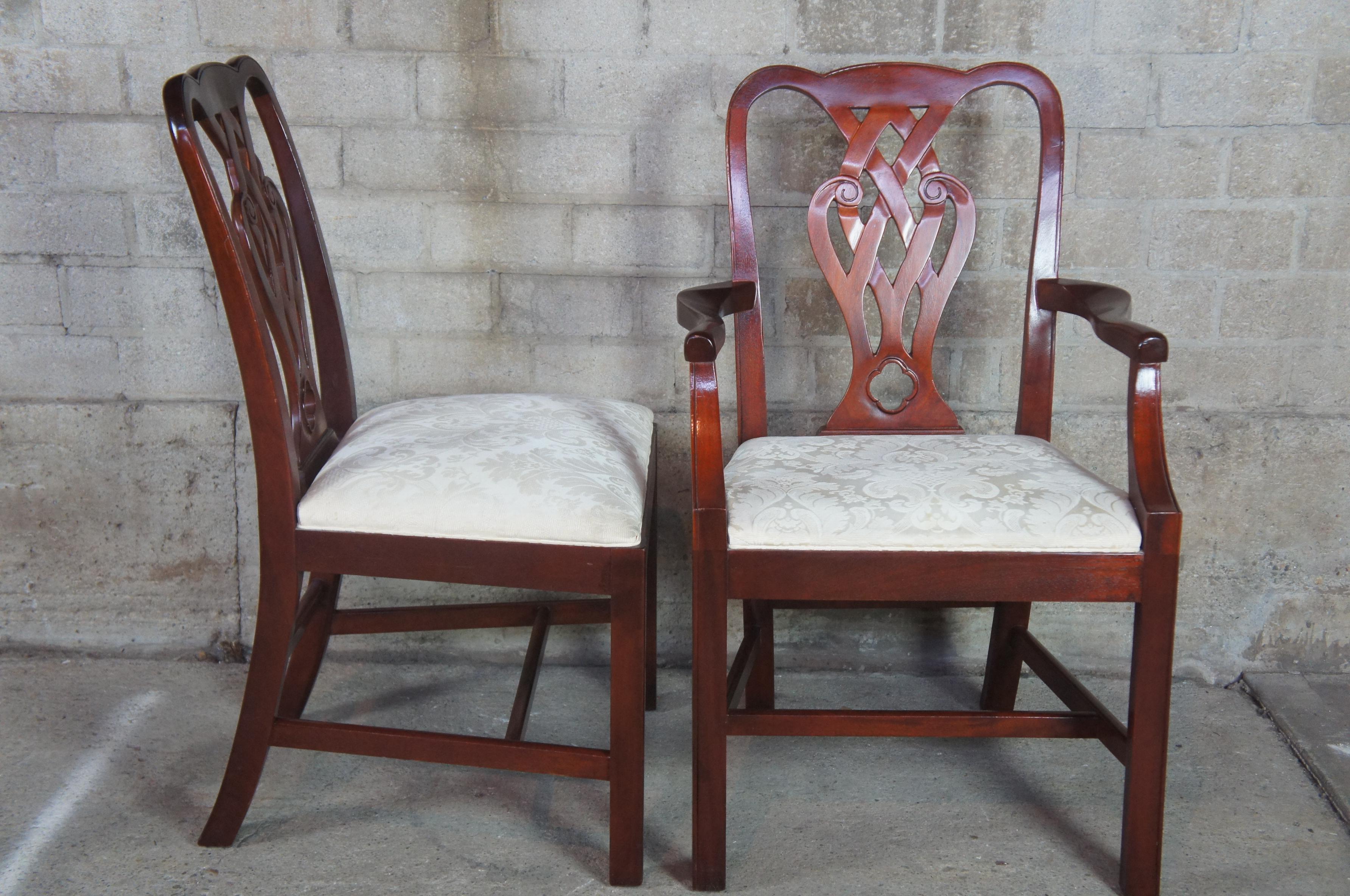 American 4 Vintage Baker Chippendale Style Pretzel Back Mahogany Dining Arm & Side Chairs