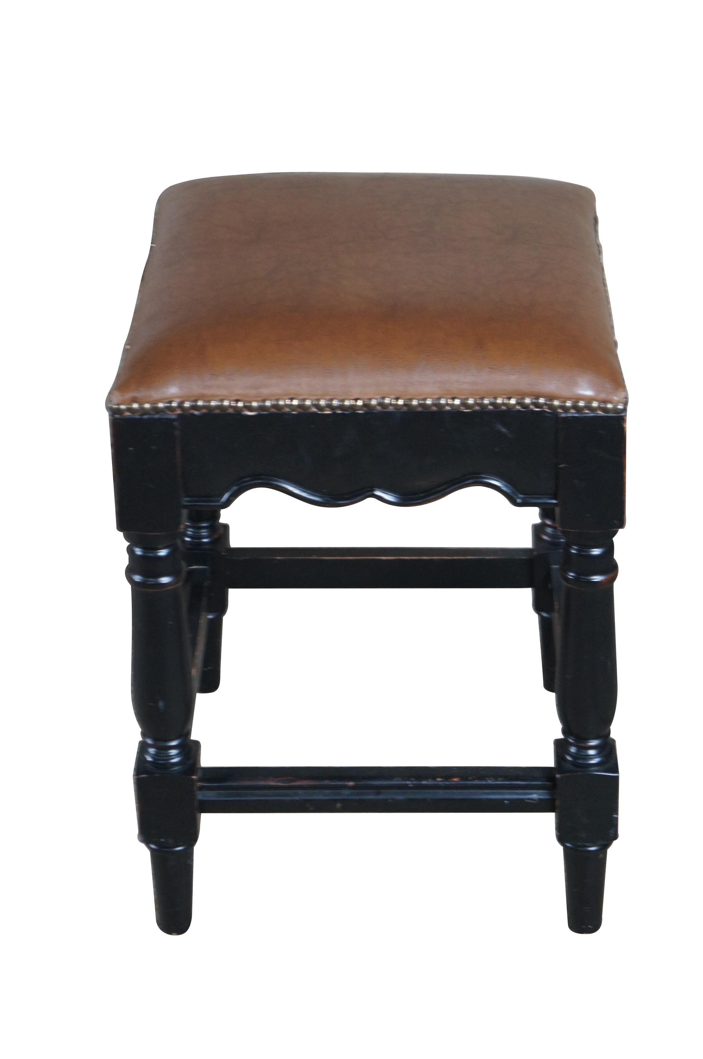 French Provincial 4 Vintage Ballard Design Marlow French Country Leather Nailhead Counter Stools  For Sale