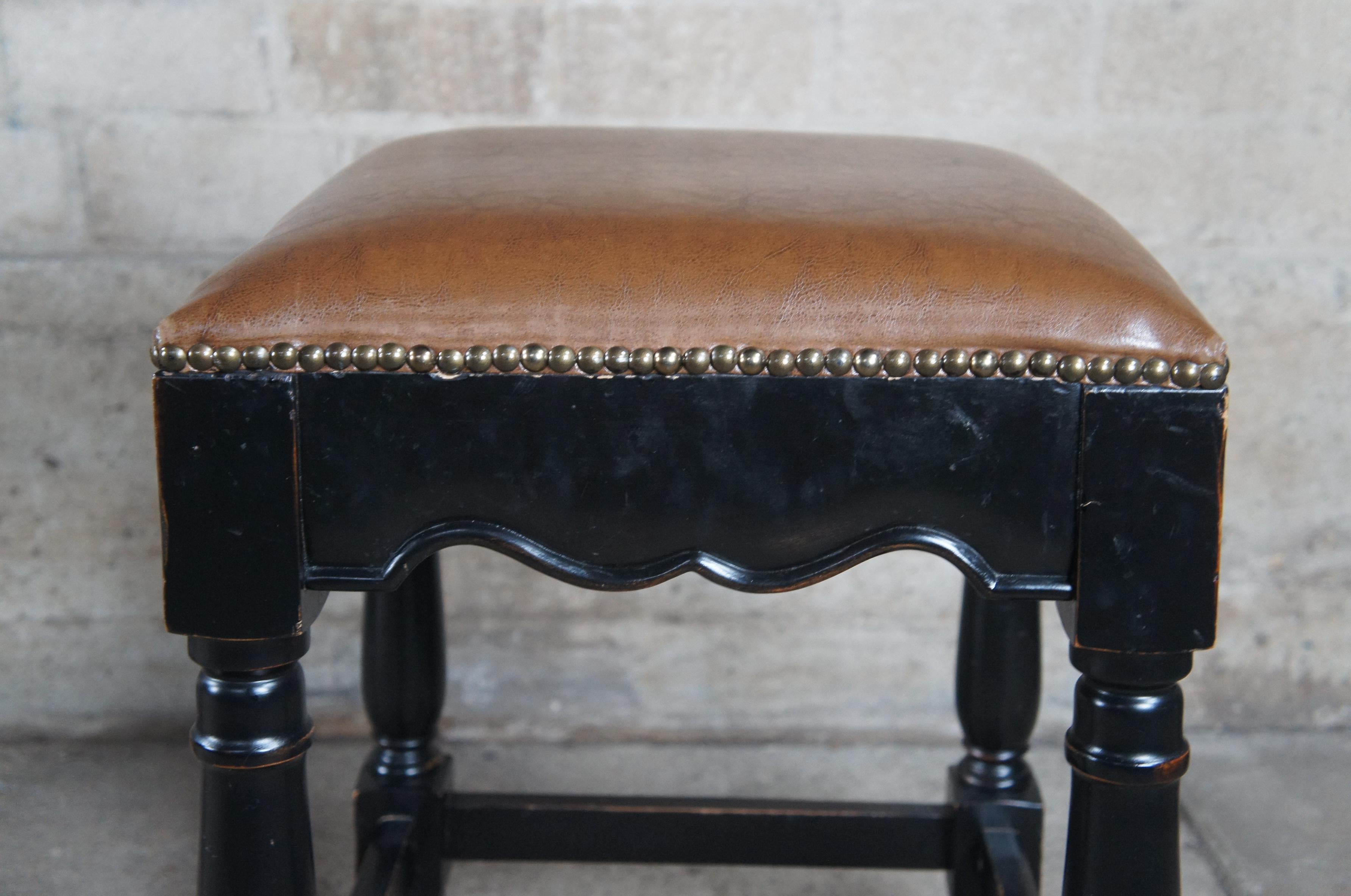4 Vintage Ballard Design Marlow French Country Leather Nailhead Counter Stools  In Fair Condition For Sale In Dayton, OH