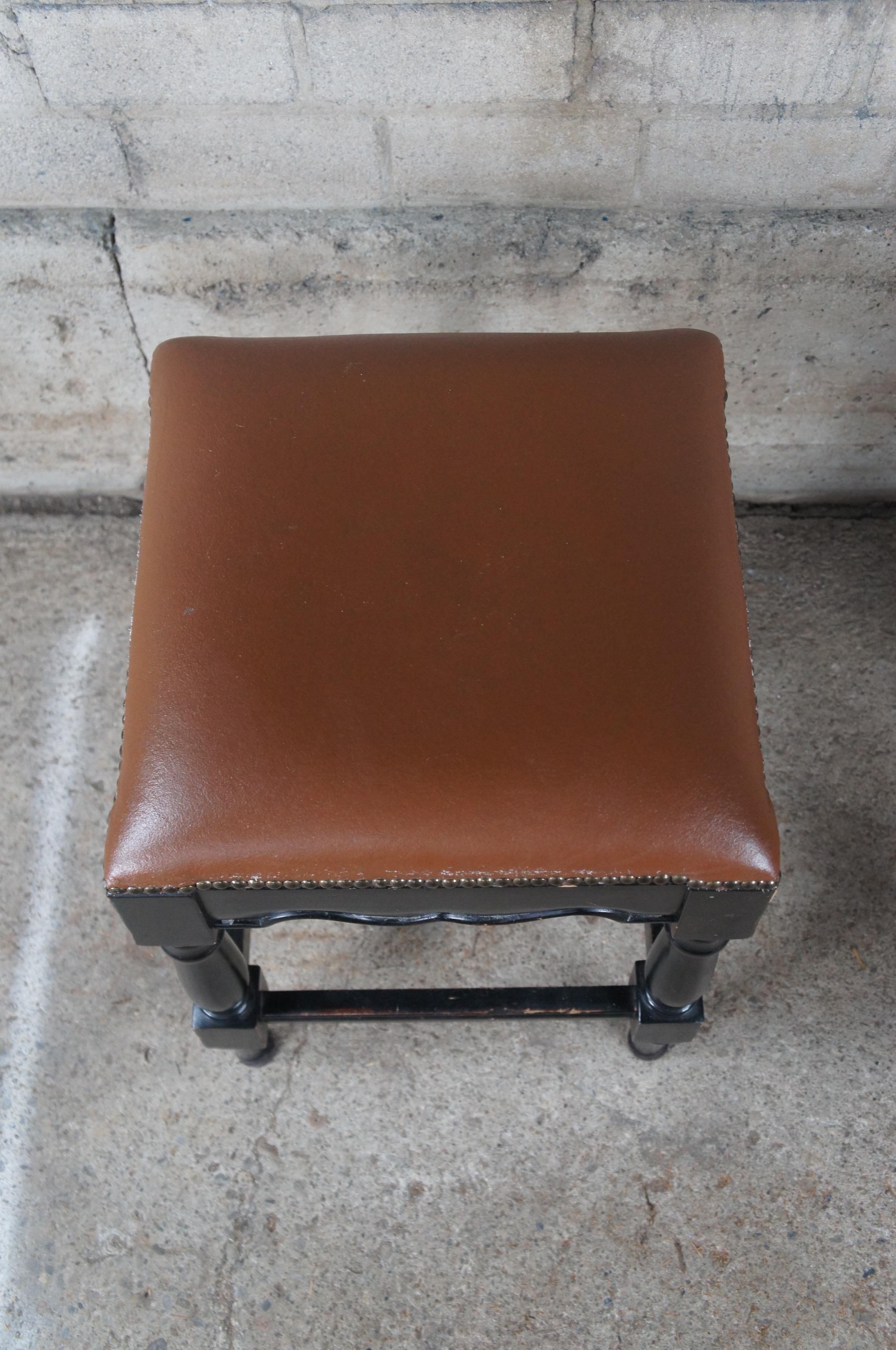 20th Century 4 Vintage Ballard Design Marlow French Country Leather Nailhead Counter Stools  For Sale