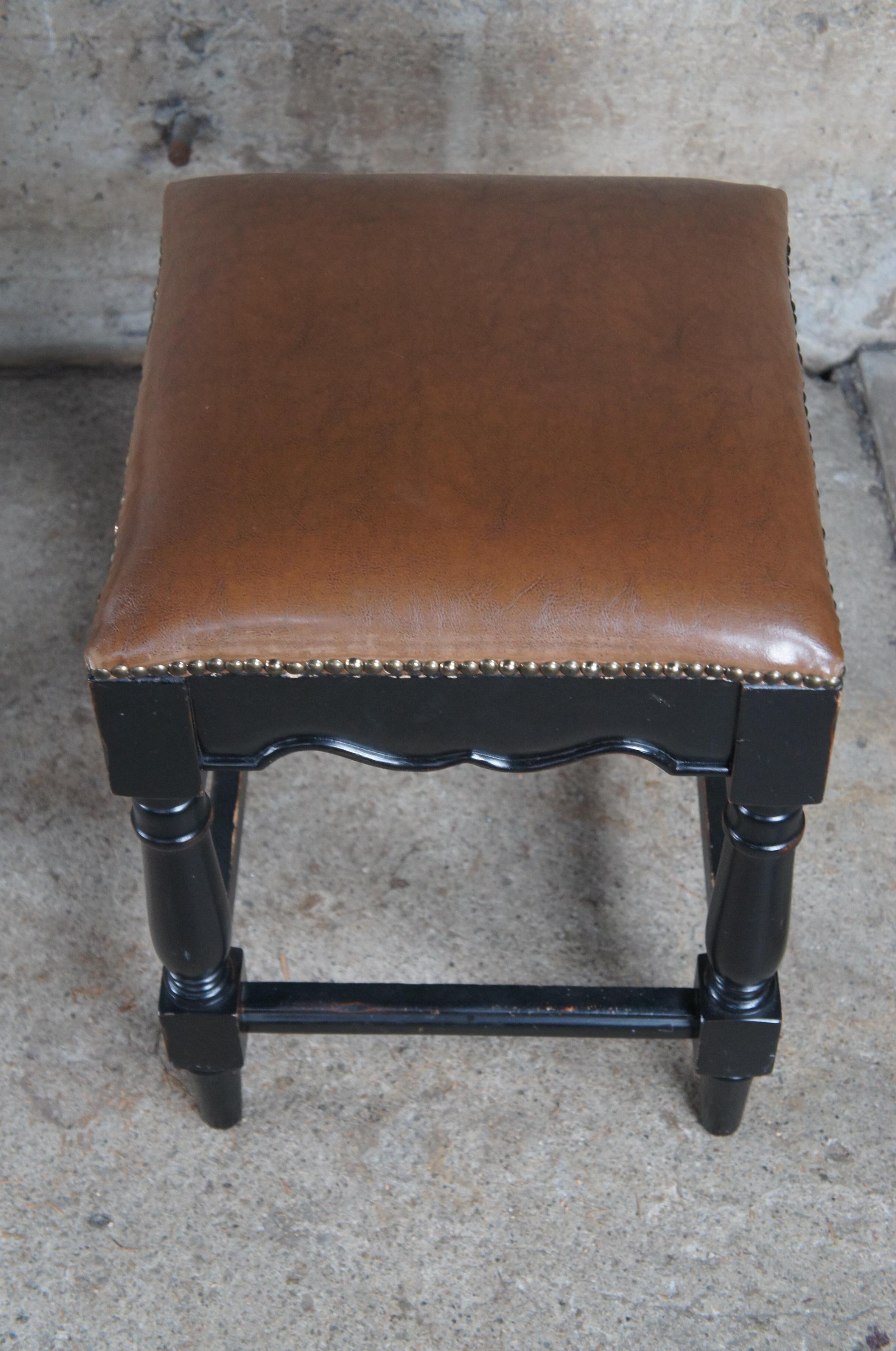 4 Vintage Ballard Design Marlow French Country Leather Nailhead Counter Stools  For Sale 1