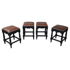 4 Used Ballard Design Marlow French Country Leather Nailhead Counter Stools 
