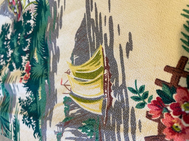 4 Vintage Barkcloth Custom Curtain Panels with Drapery Hooks For Sale at 1stDibs