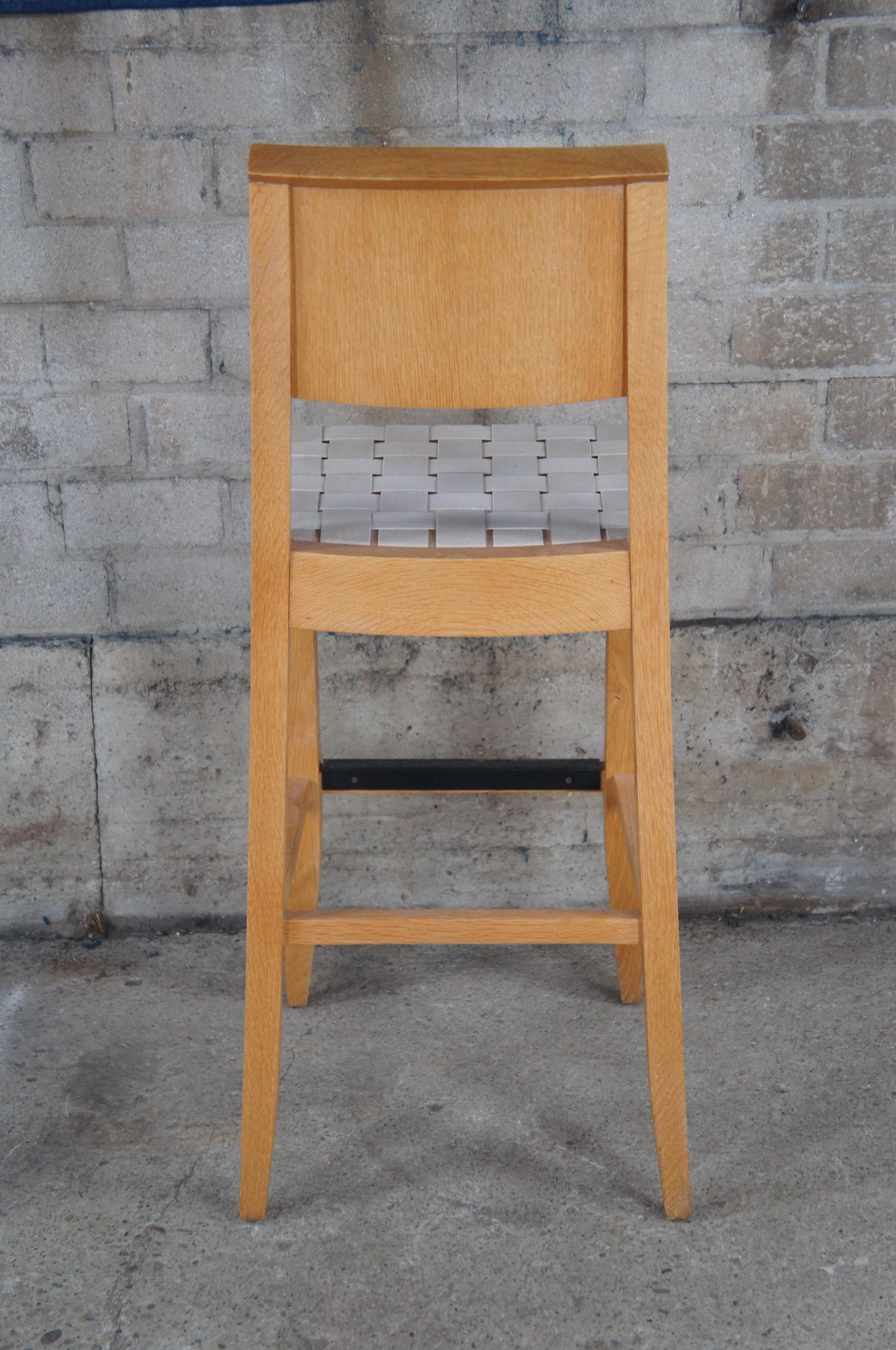 20th Century 4 Vintage Bohemian Modern Solid Oak Strapped Bar Stools Foot Rest Boho Chic