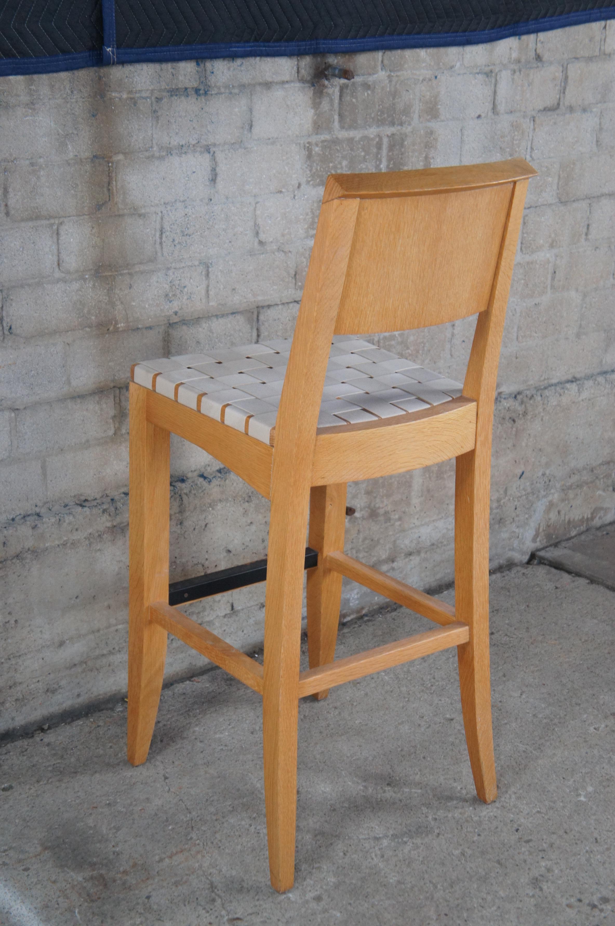 Textile 4 Vintage Bohemian Modern Solid Oak Strapped Bar Stools Foot Rest Boho Chic