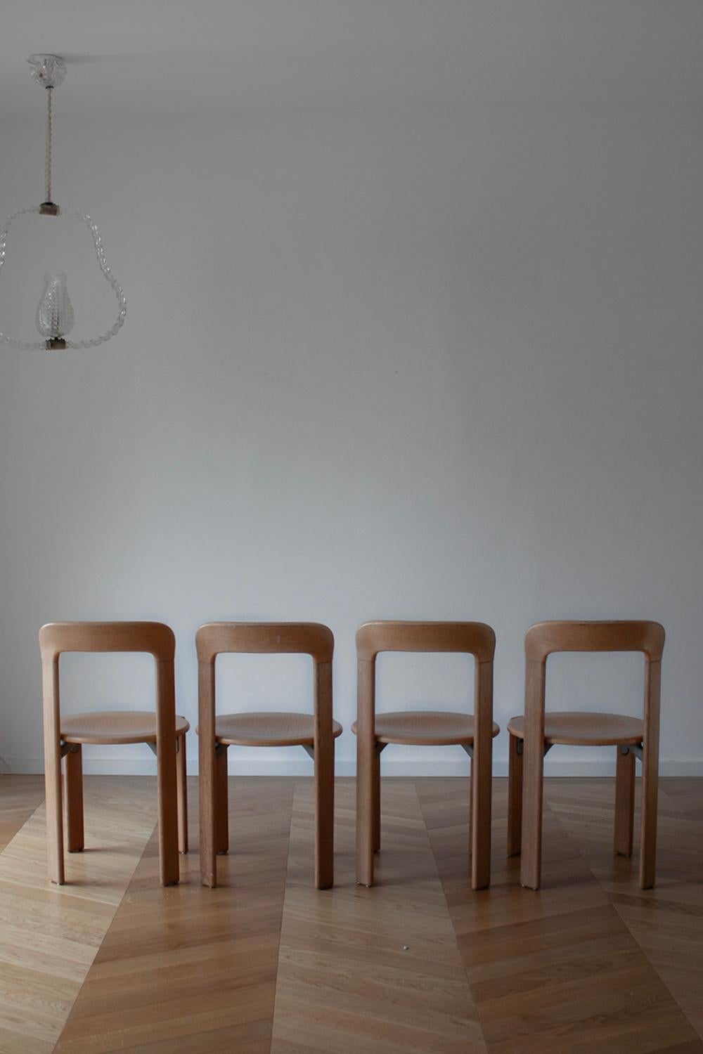 20th Century 4 Vintage Bruno Rey Dining Chairs in Light Wood by Dietiker