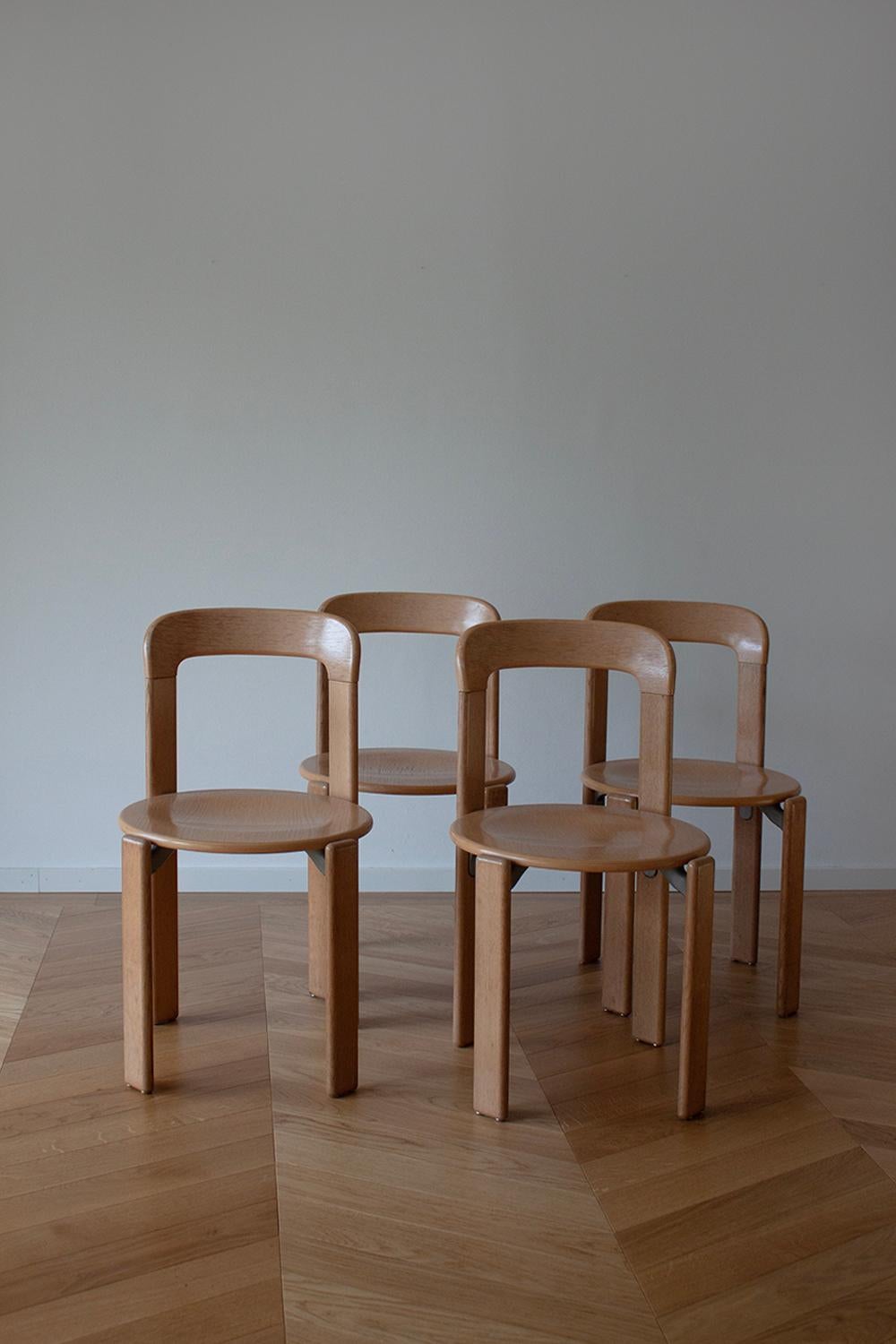 4 Vintage Bruno Rey Dining Chairs in Light Wood by Dietiker 1