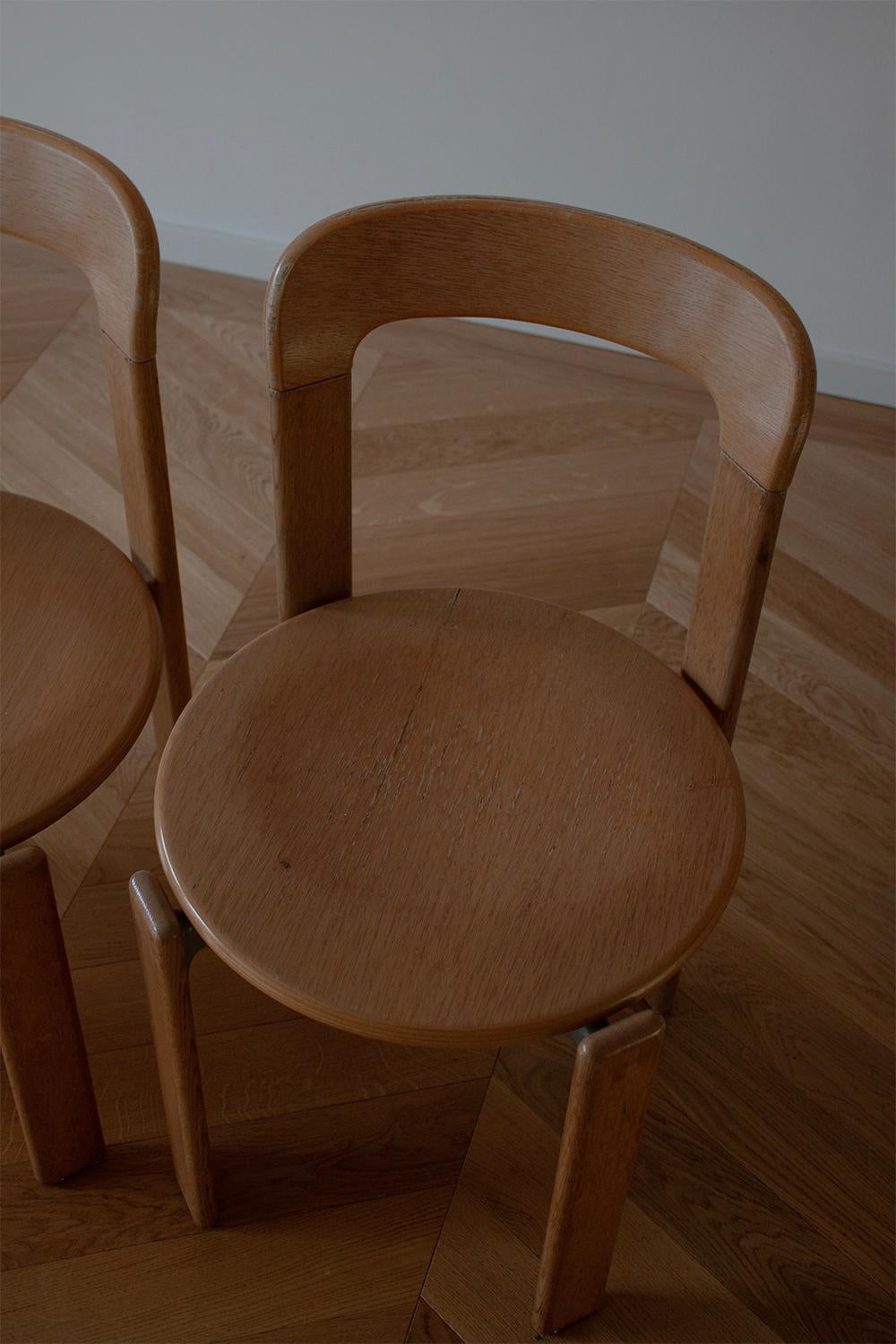 Mid-Century Modern 4 Vintage Bruno Rey Dining Chairs in Light Wood by Dietiker