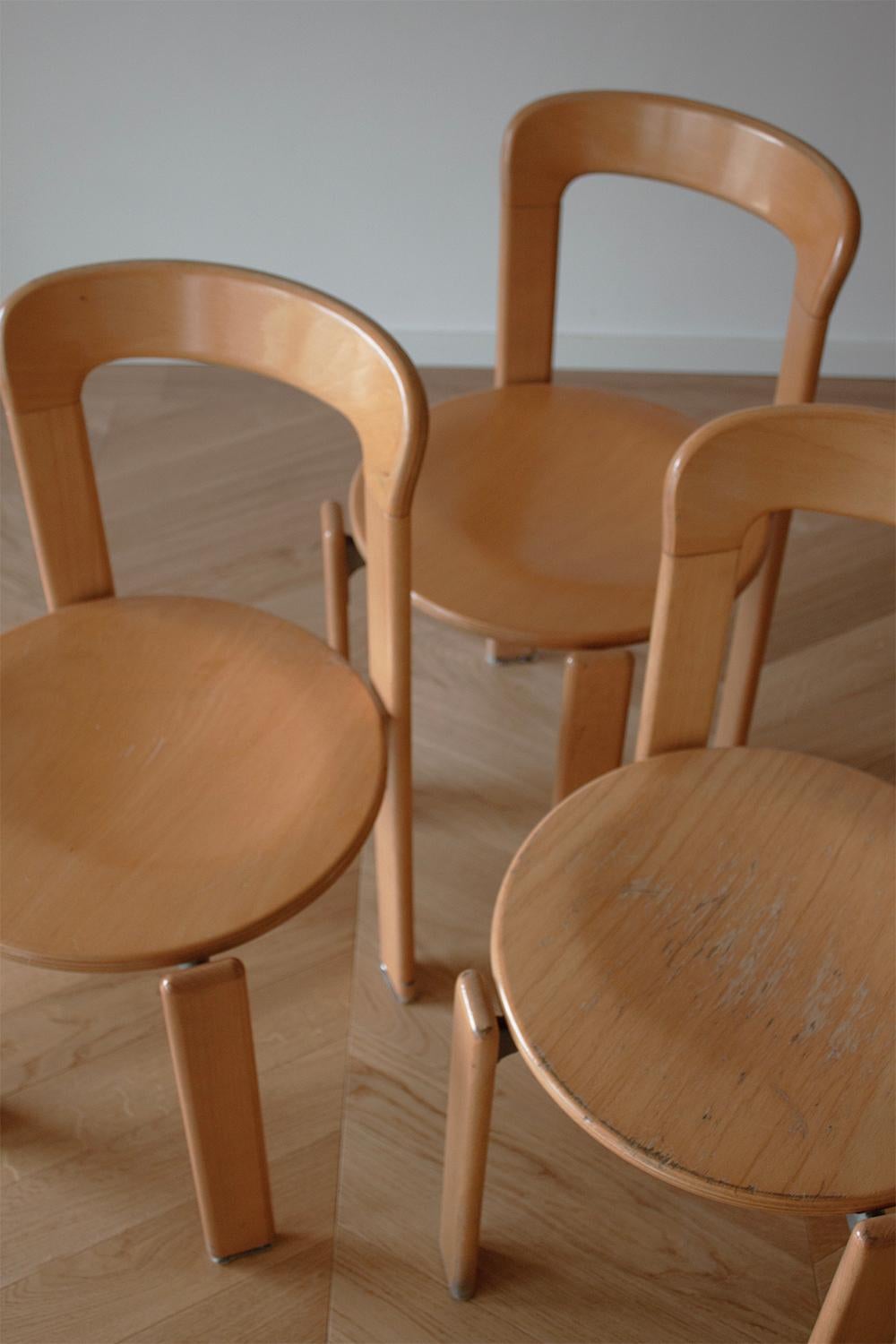 Machine-Made 4 Vintage Bruno Rey Dining Chairs in Natural Beech Wood by Dietiker