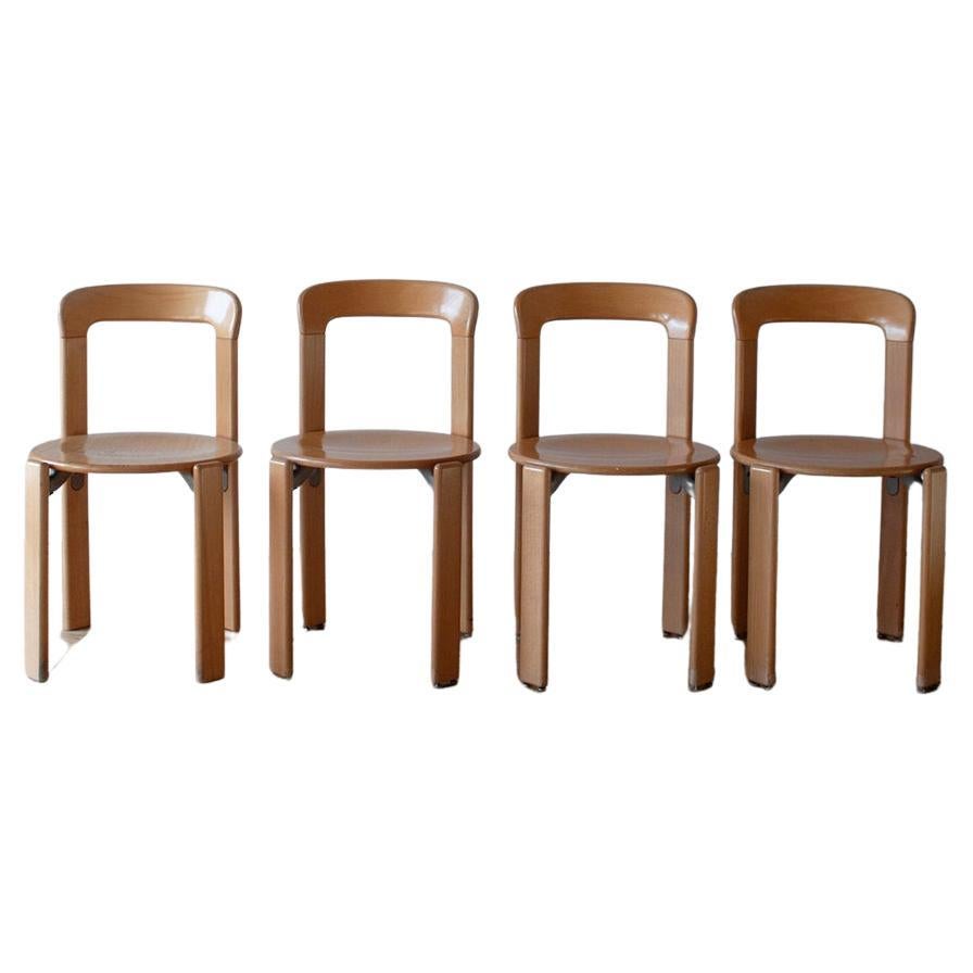 4 Vintage Bruno Rey Dining Chairs in Natural Beech Wood by Dietiker