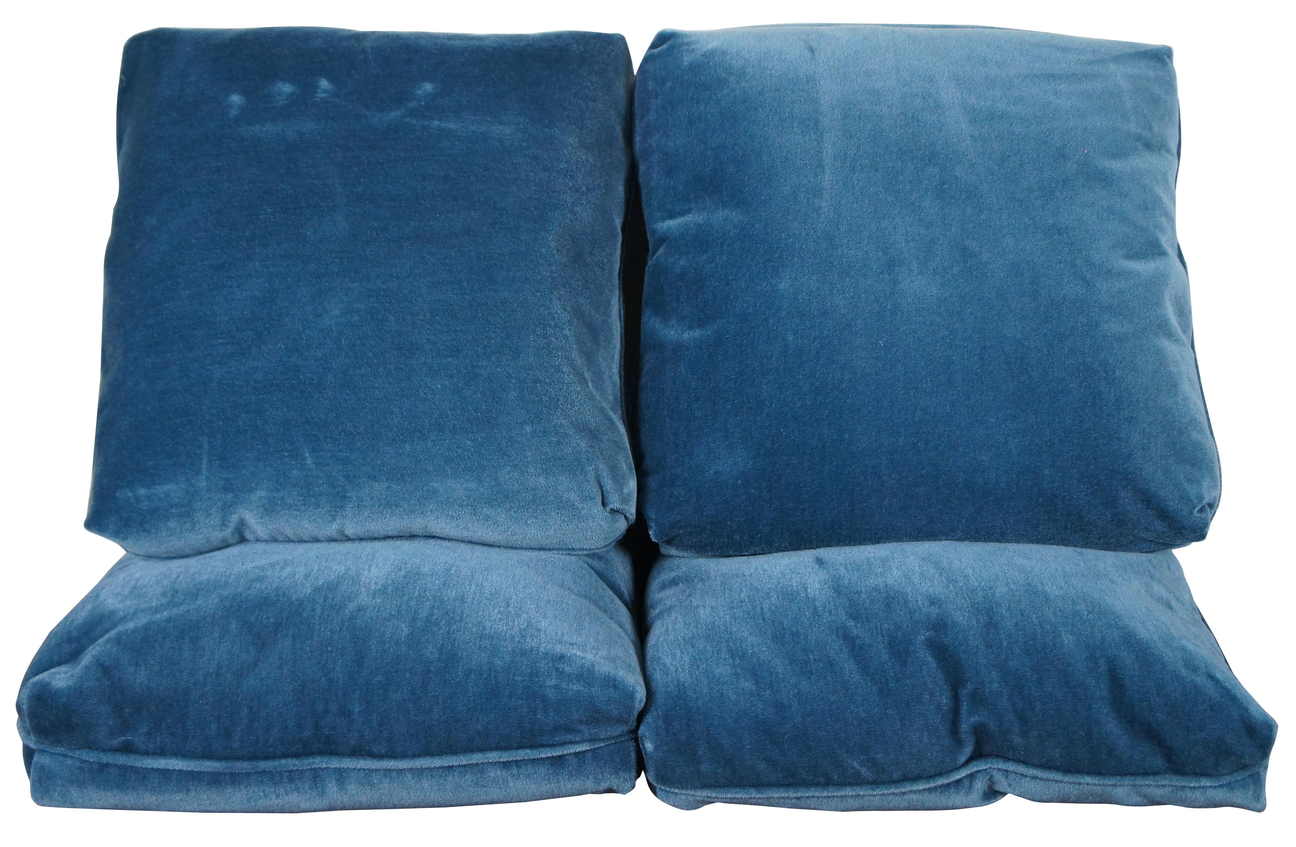 Set of four vintage Century Furniture square blue wool mohair down filled throw pillows. Measure: 18