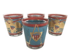4 Vintage Cera Glassware Old Fashioned Glasses, Regimental Drum