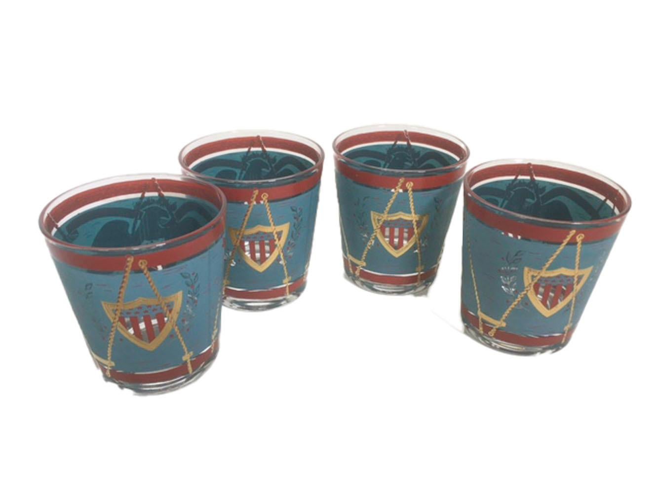 American 4 Vintage Cera Glassware Old Fashioned Glasses, Regimental Drum
