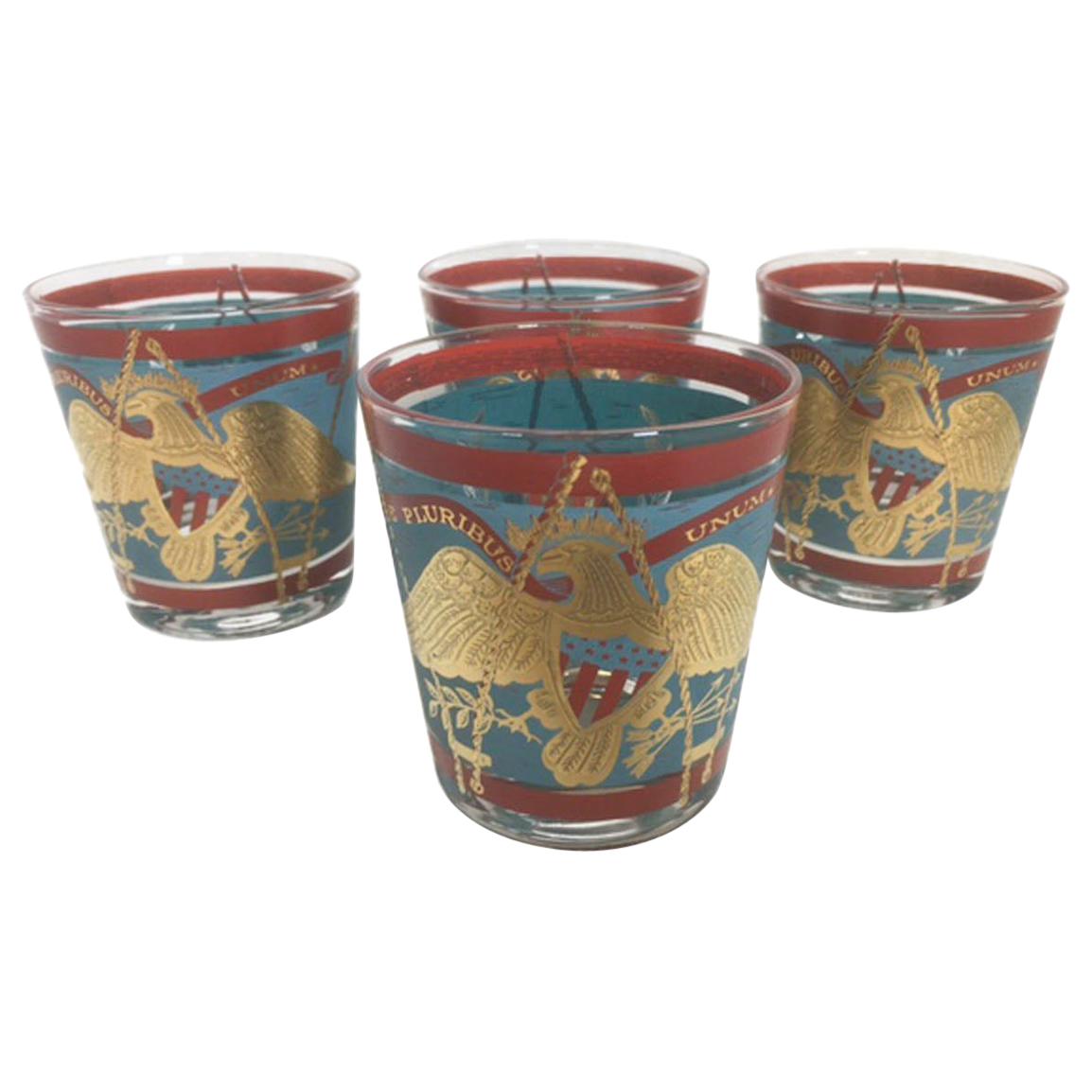 4 Vintage Cera Glassware Old Fashioned Glasses, Regimental Drum