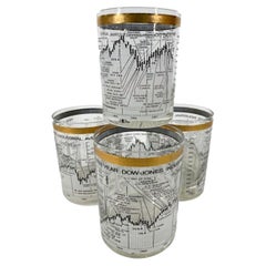 4 Vintage Cera Glassware, Ten Year Dow-Jones Industrial Average Rocks Glasses