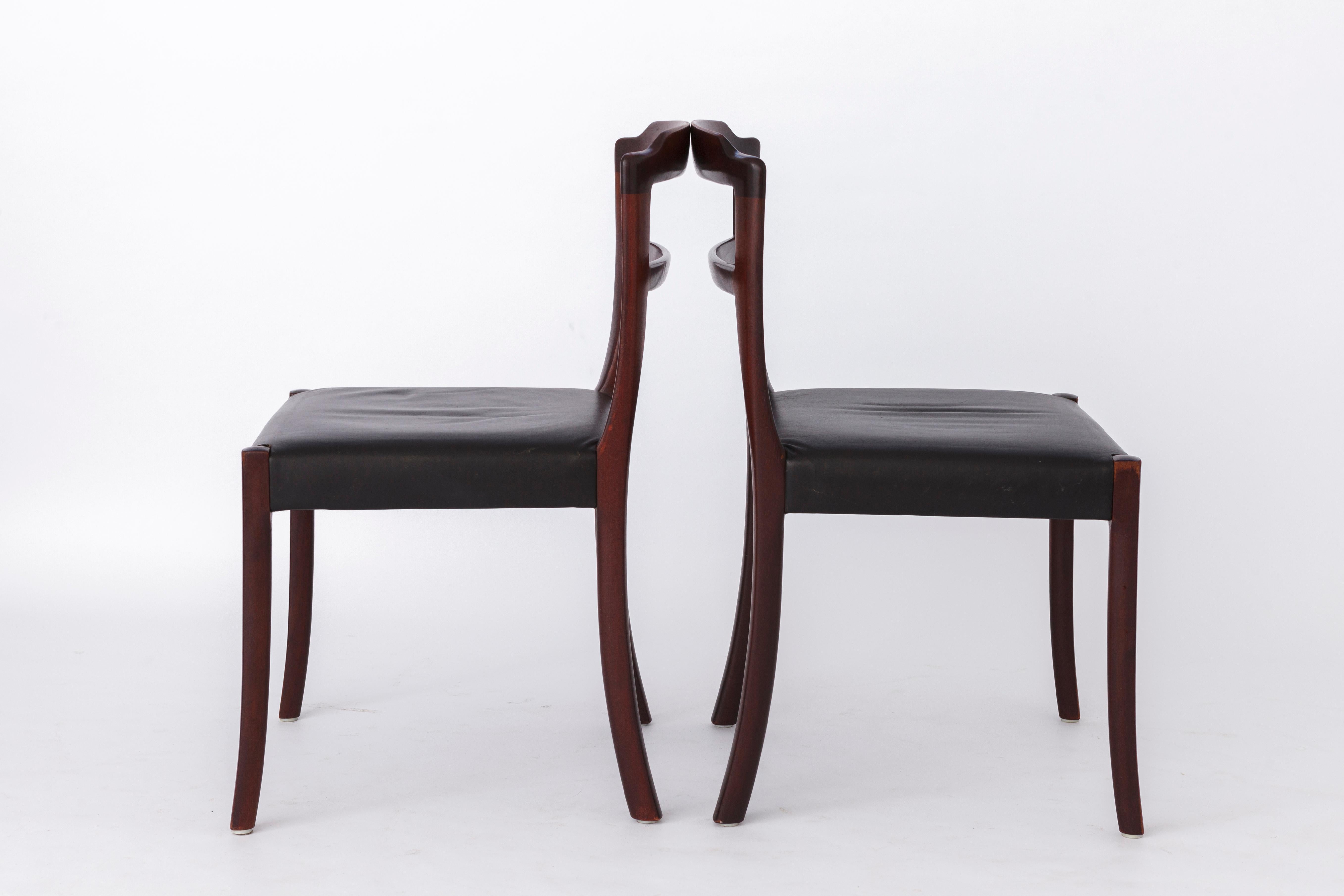Danish 4 Vintage Chairs by Ole Wanscher, 1960s, Rosewood & Leather, Denmark For Sale