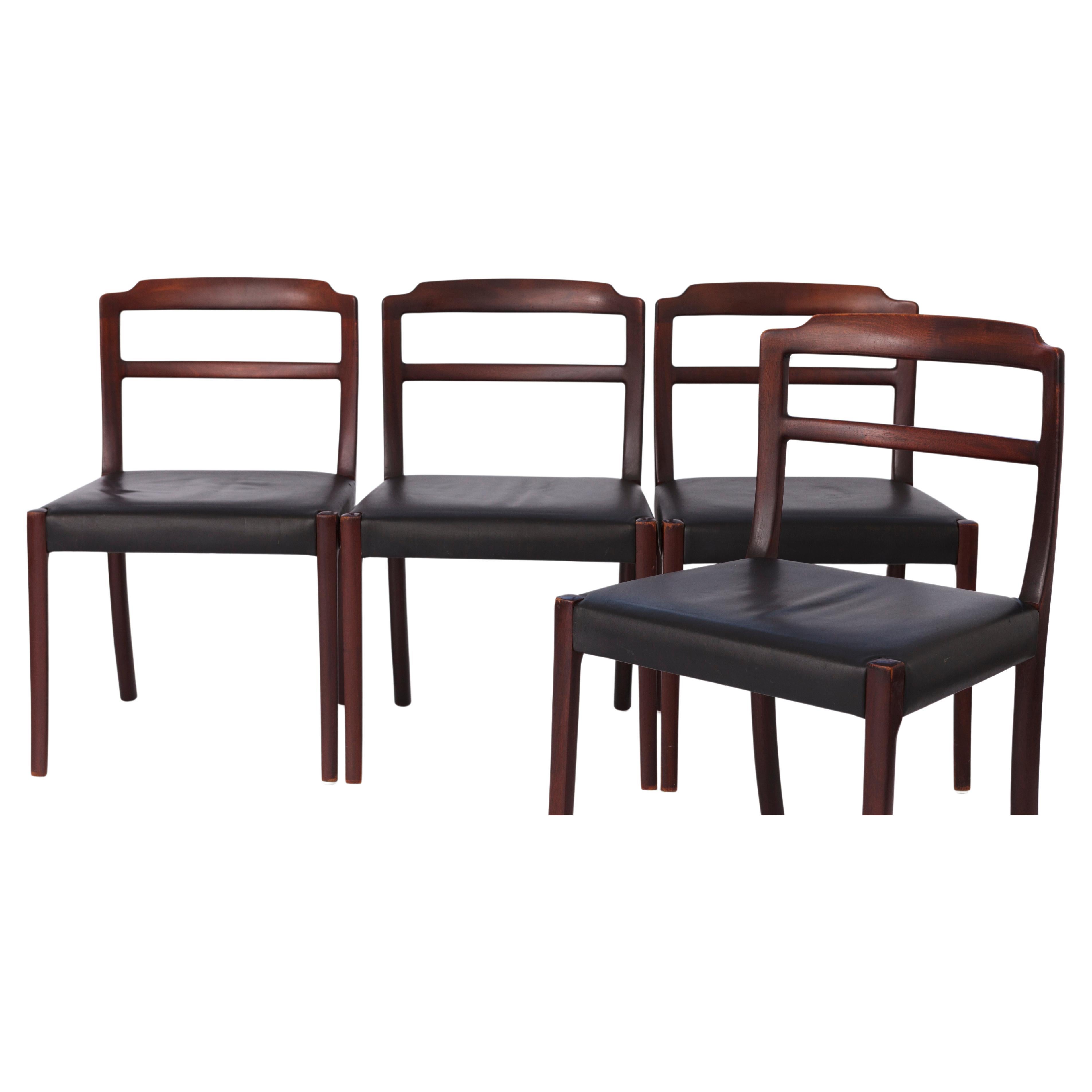 4 Vintage Chairs by Ole Wanscher, 1960s, Rosewood & Leather, Denmark For Sale