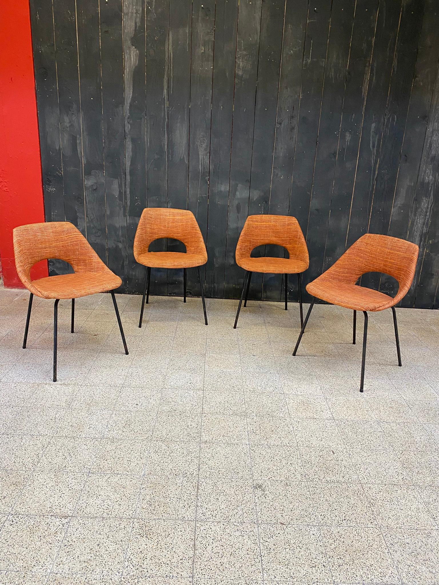French 4 Vintage Chairs from the Reconstruction Period circa 1950 For Sale