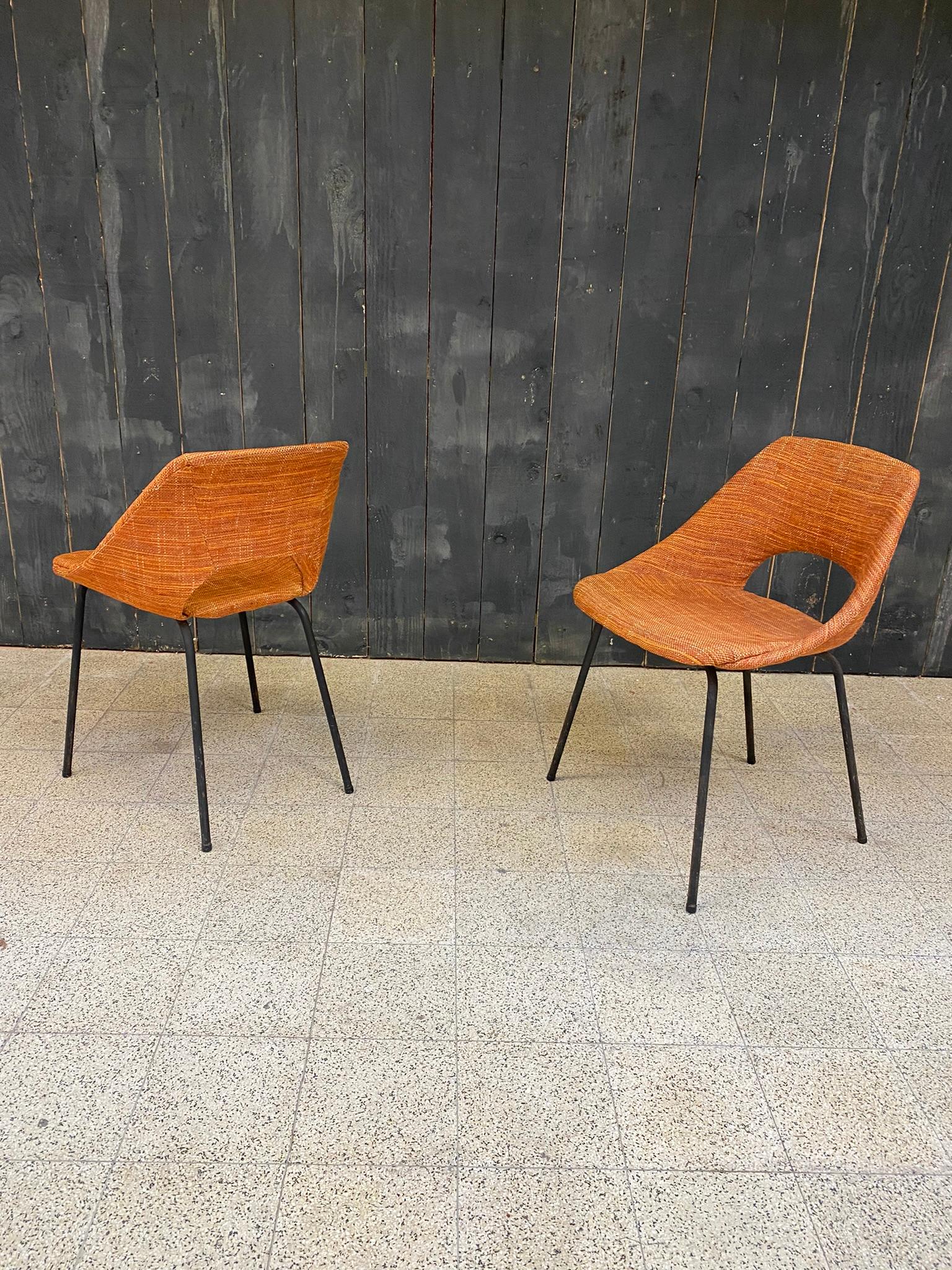 Upholstery 4 Vintage Chairs from the Reconstruction Period circa 1950 For Sale
