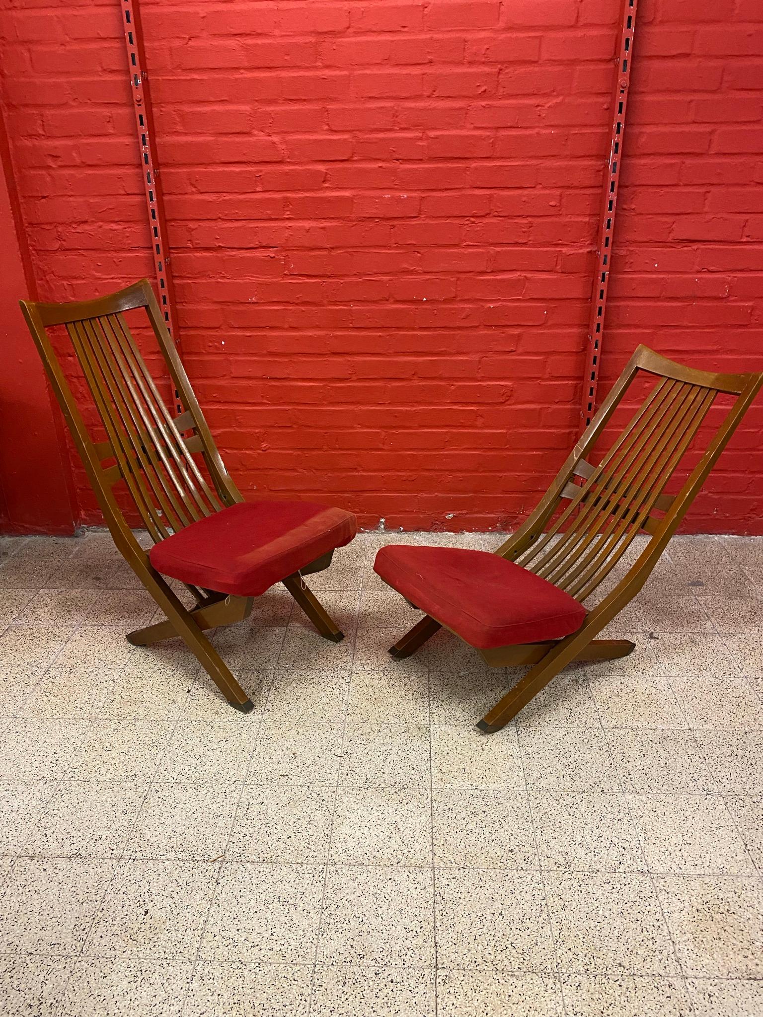 Beech 4 Vintage Chairs with 3 Positions High Chair, Fireside Chair, Lounge Chair For Sale