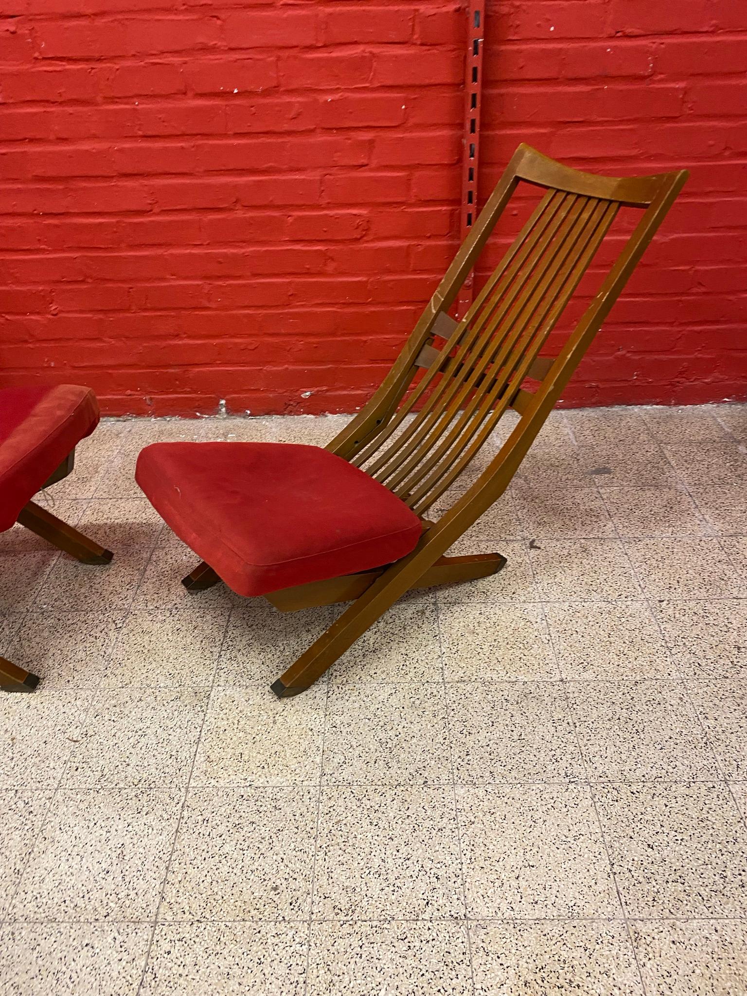 4 Vintage Chairs with 3 Positions High Chair, Fireside Chair, Lounge Chair In Good Condition For Sale In Saint-Ouen, FR