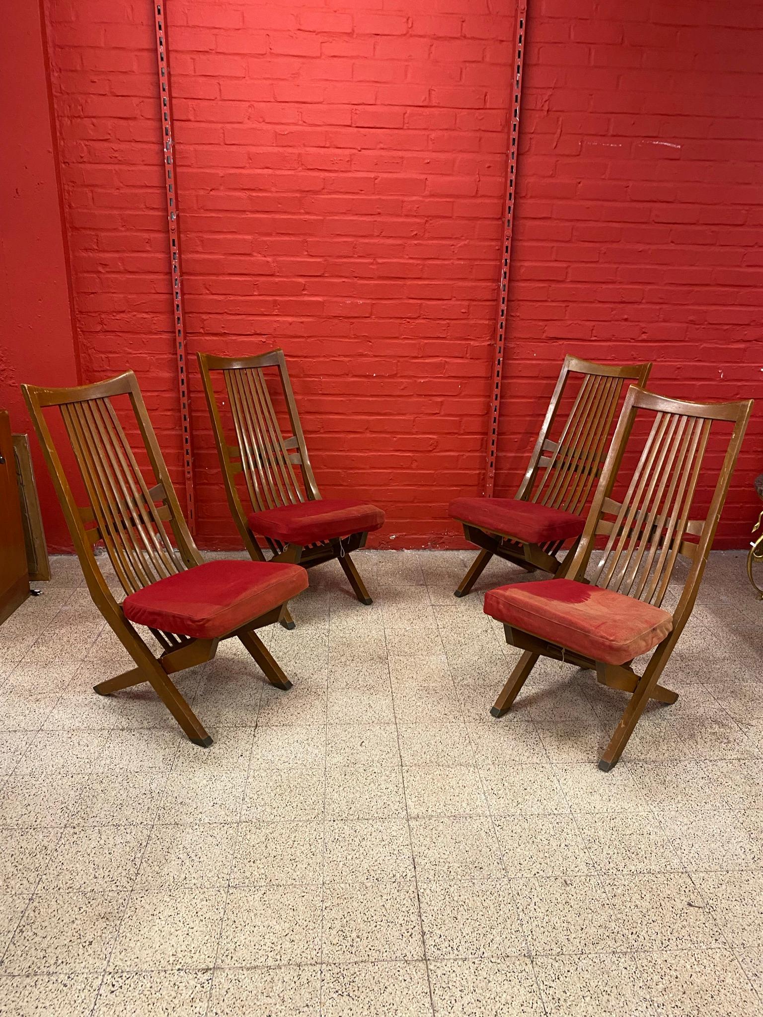 Hêtre 4 Chaises Vintage avec 3 positions Chaise haute, Chaise de cheminée, Chaise longue en vente