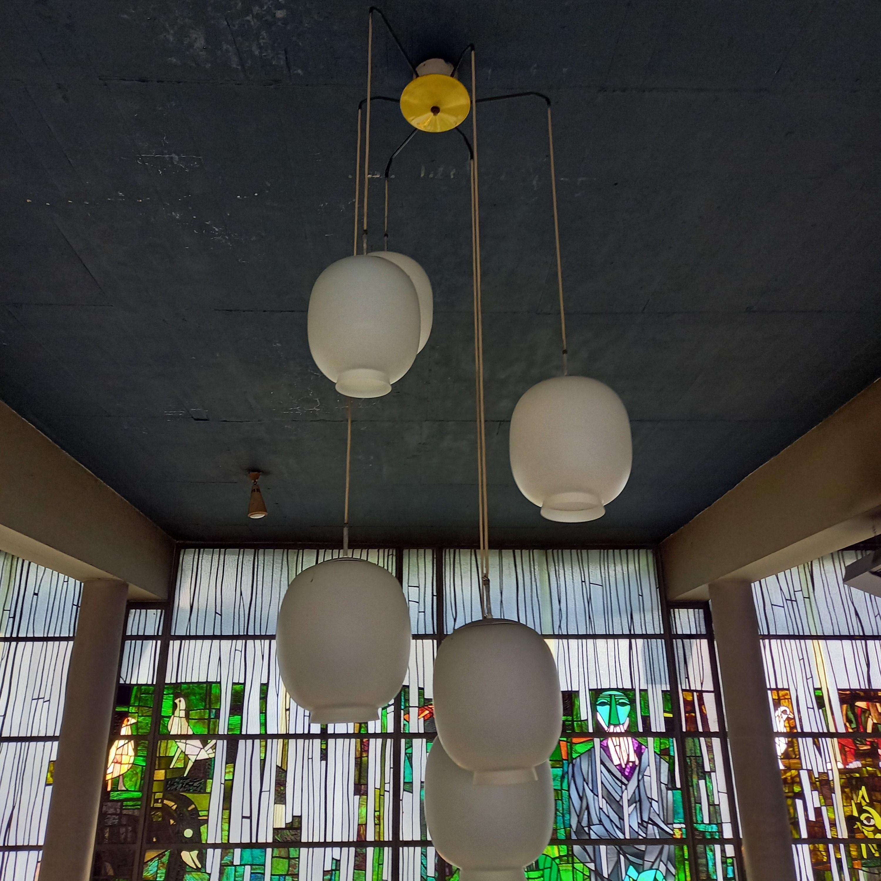 Mid-Century Modern 4 Vintage Chandeliers by Philips from a Modernist Church, Netherlands, 1960's For Sale