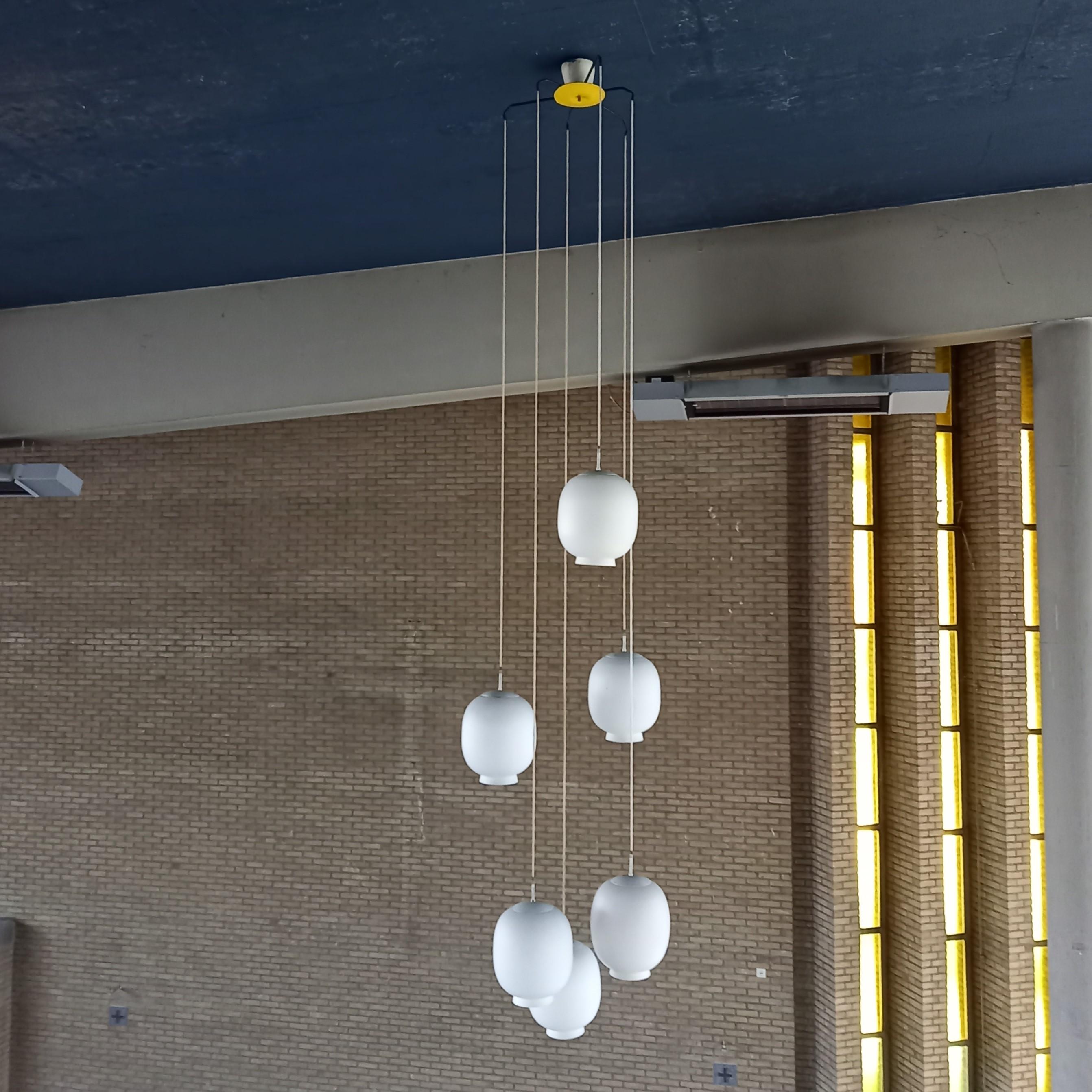 Dutch 4 Vintage Chandeliers by Philips from a Modernist Church, Netherlands, 1960's For Sale