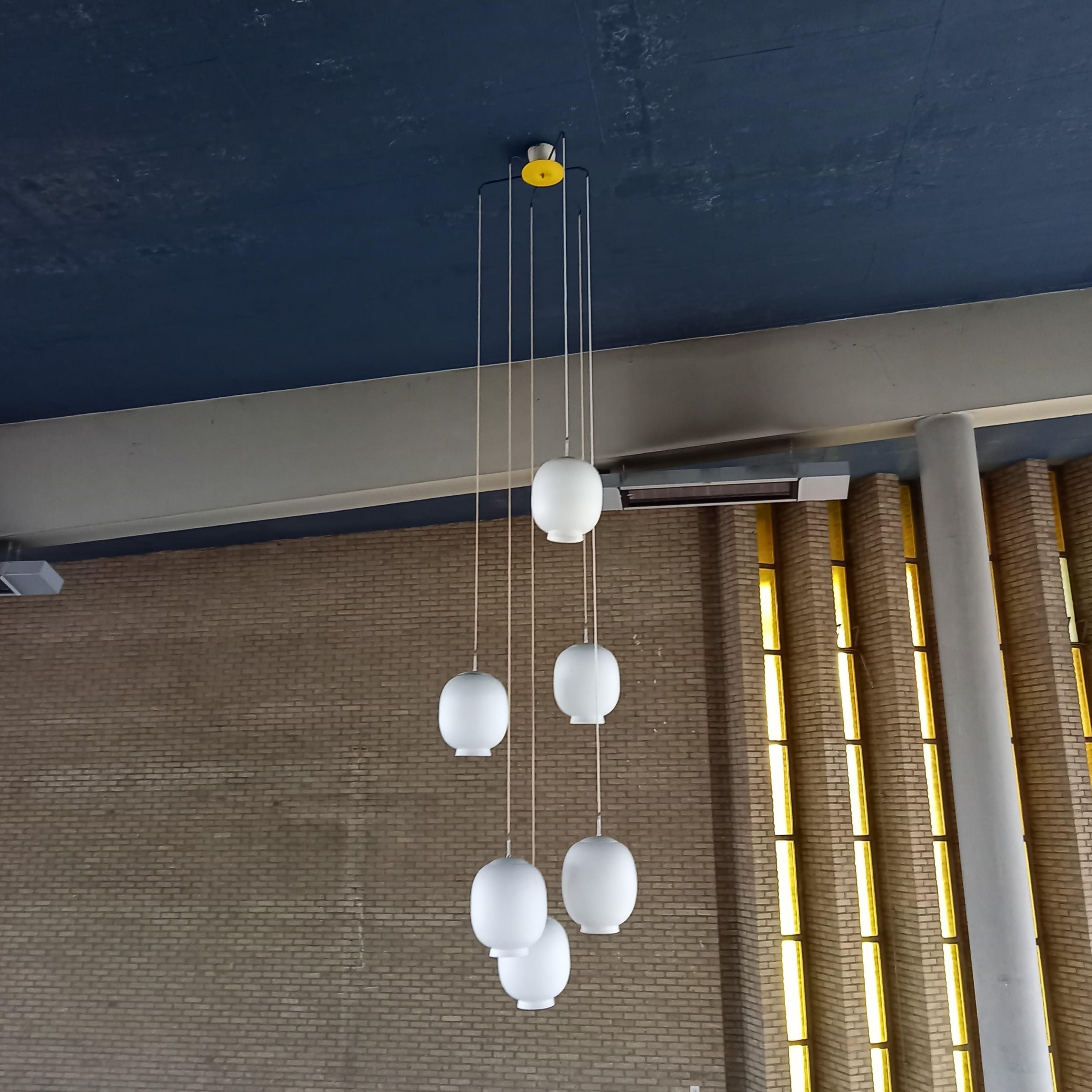 Lacquered 4 Vintage Chandeliers by Philips from a Modernist Church, Netherlands, 1960's For Sale