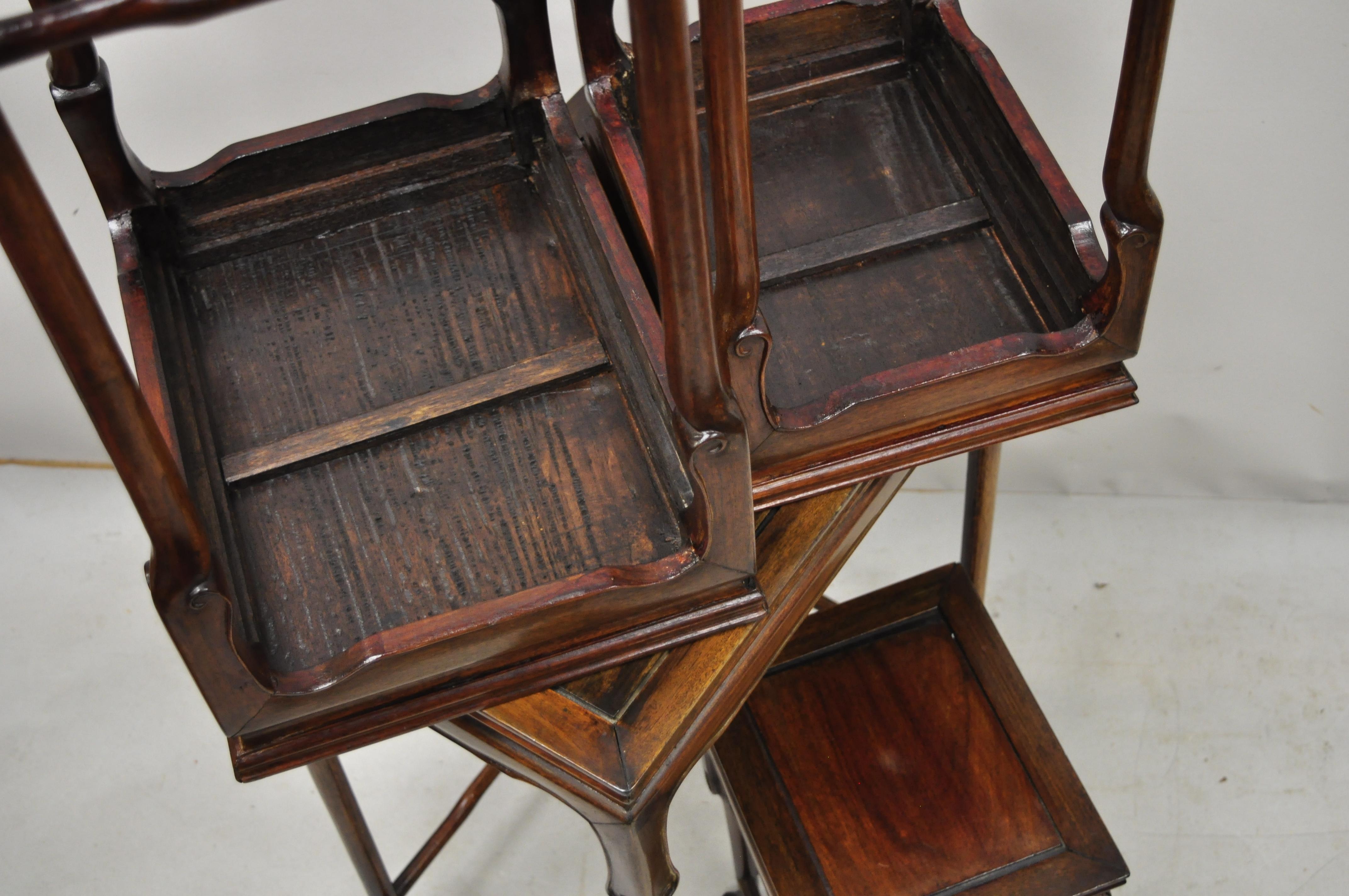 4 Vintage Chinese Carved Hardwood Rosewood Nesting Side Tables with Paw Feet For Sale 2