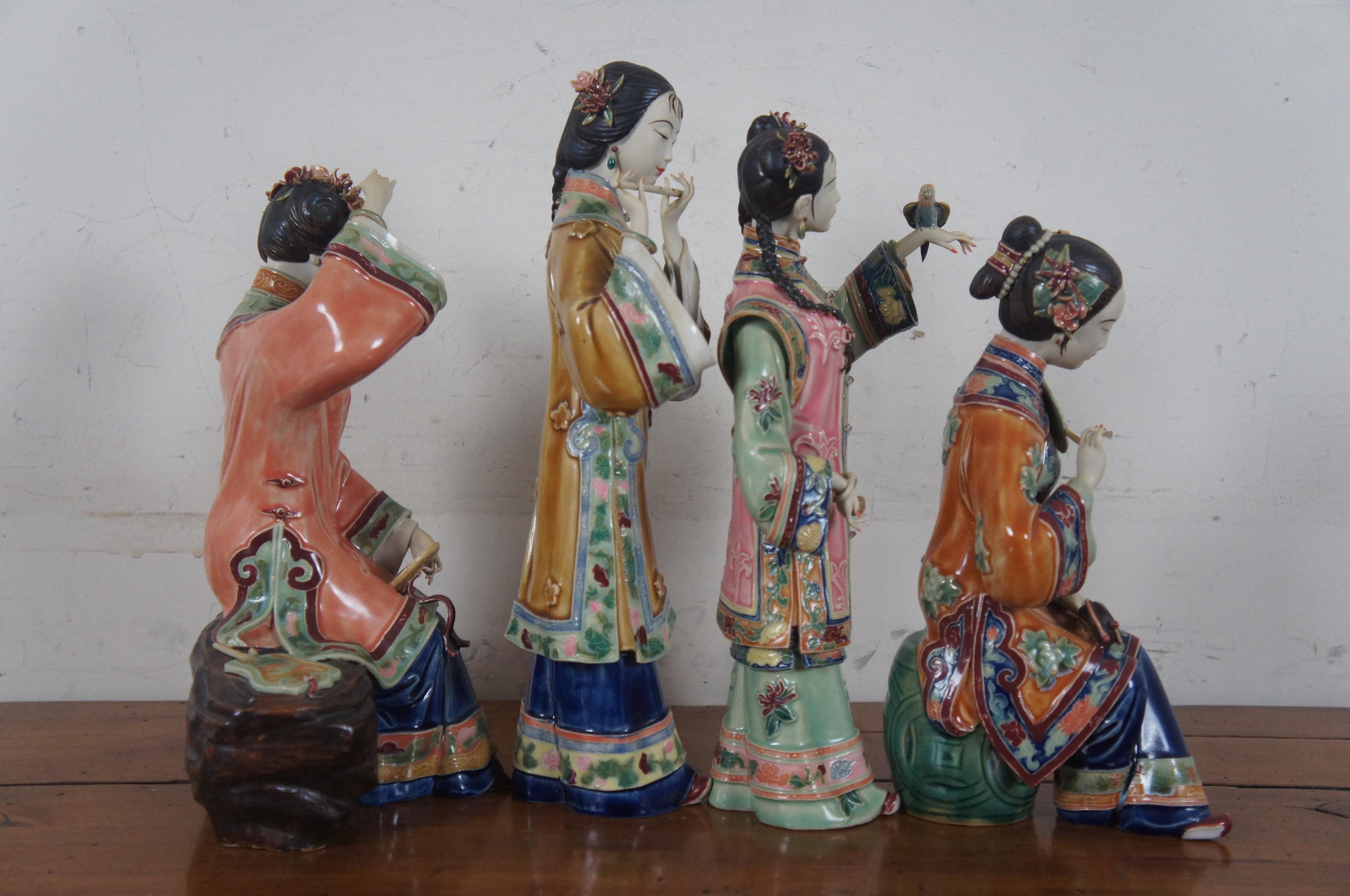 4 Vintage Chinese Shiwan Shinwa Porcelain Figurines Maiden Concubines Geisha 2