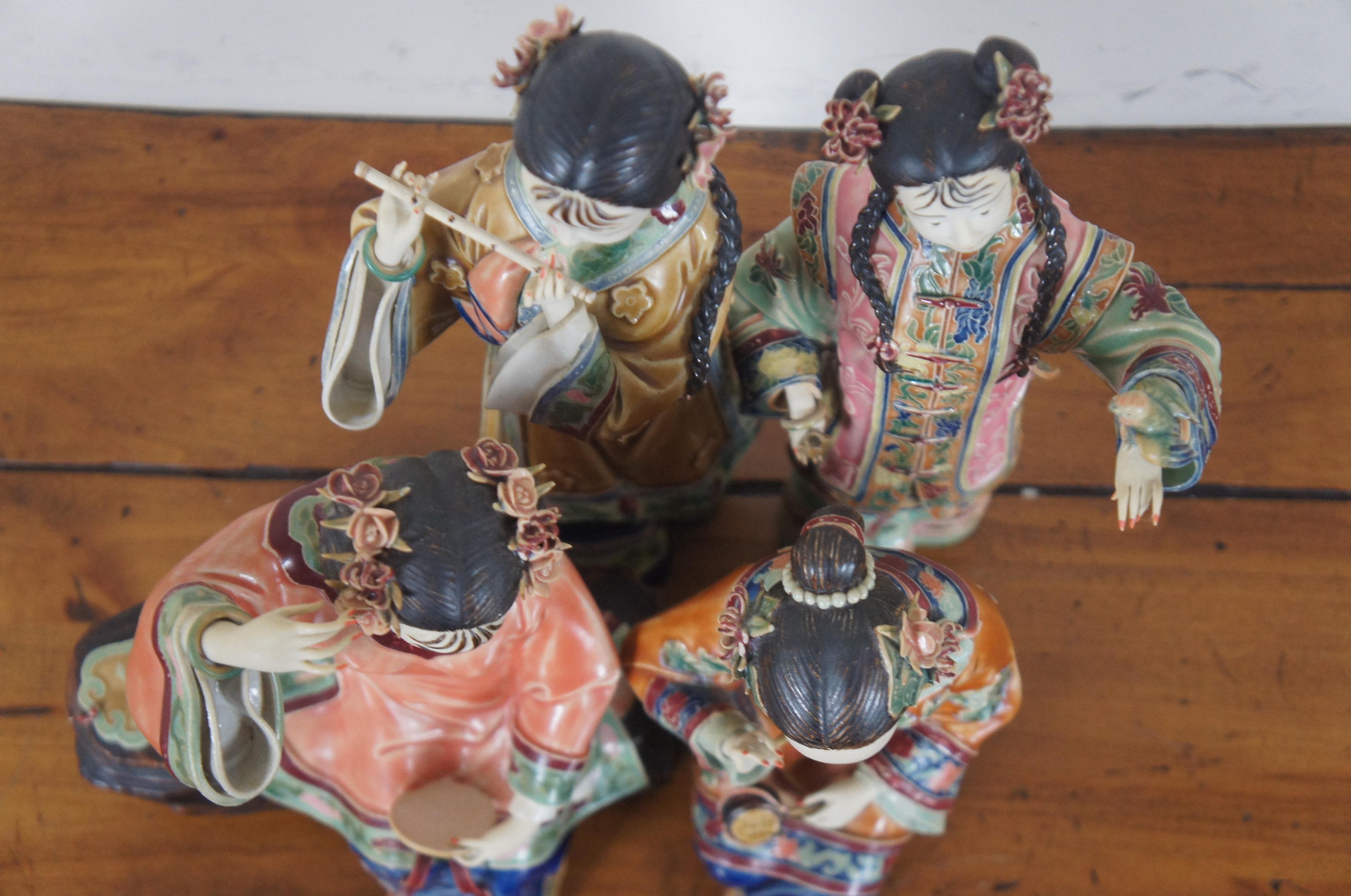 4 Vintage Chinese Shiwan Shinwa Porcelain Figurines Maiden Concubines Geisha 3
