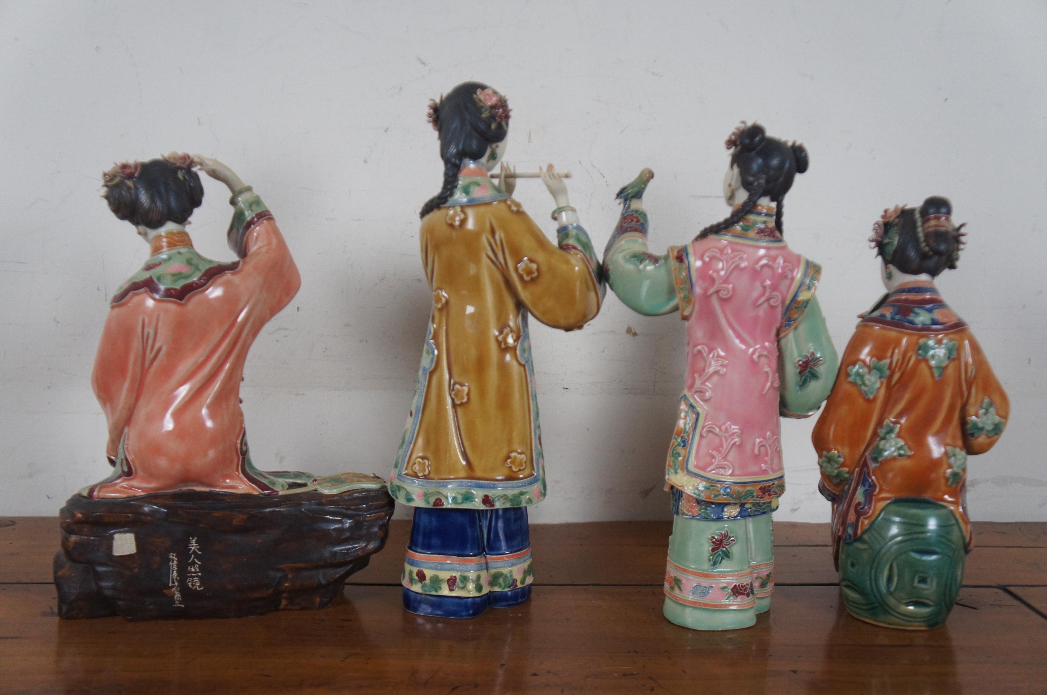 4 Vintage Chinese Shiwan Shinwa Porcelain Figurines Maiden Concubines Geisha In Good Condition In Dayton, OH