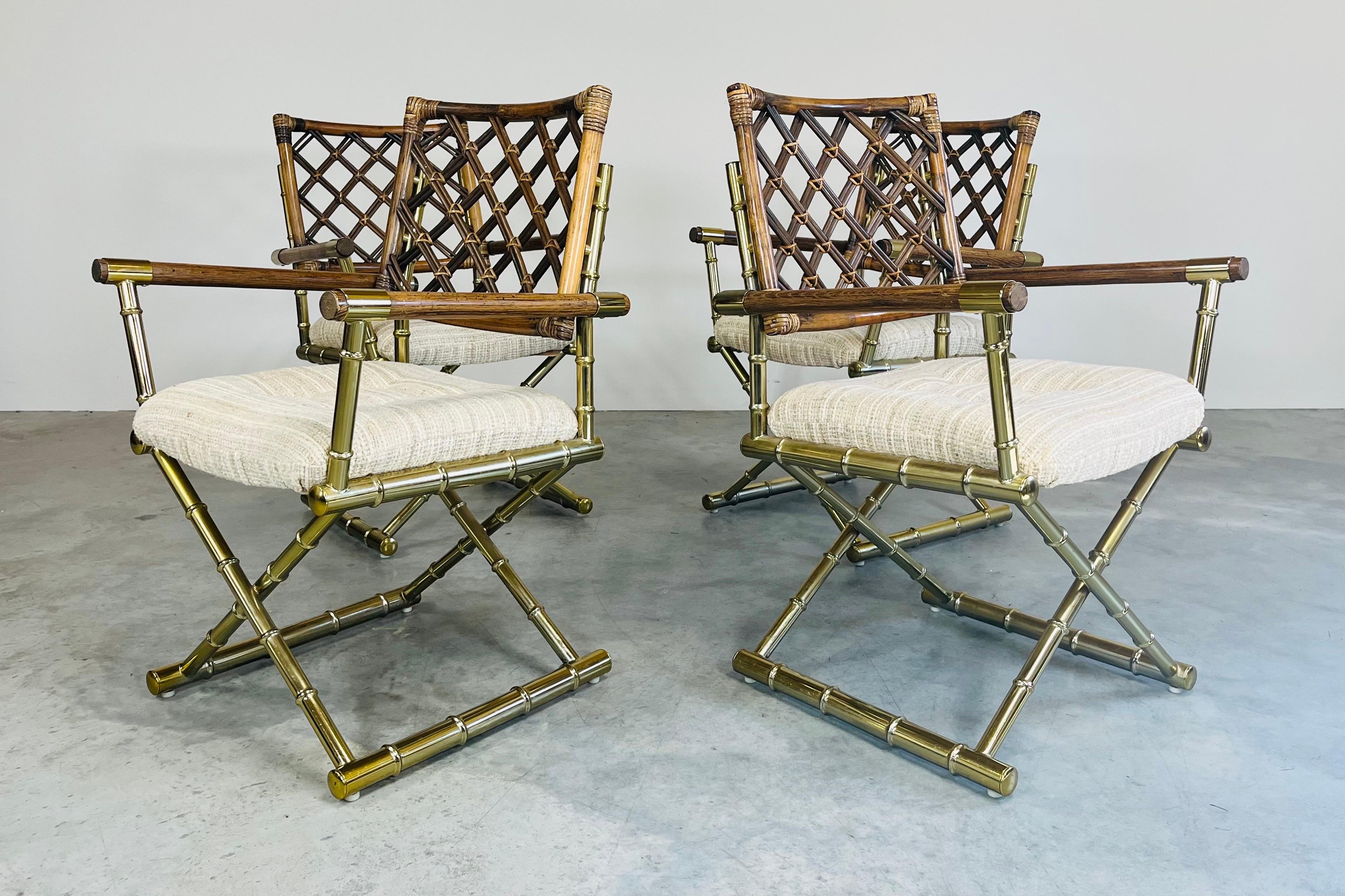 20th Century Vintage Cleo Baldon Style Brass Faux Bamboo Dining Set Table & 4-Armchairs