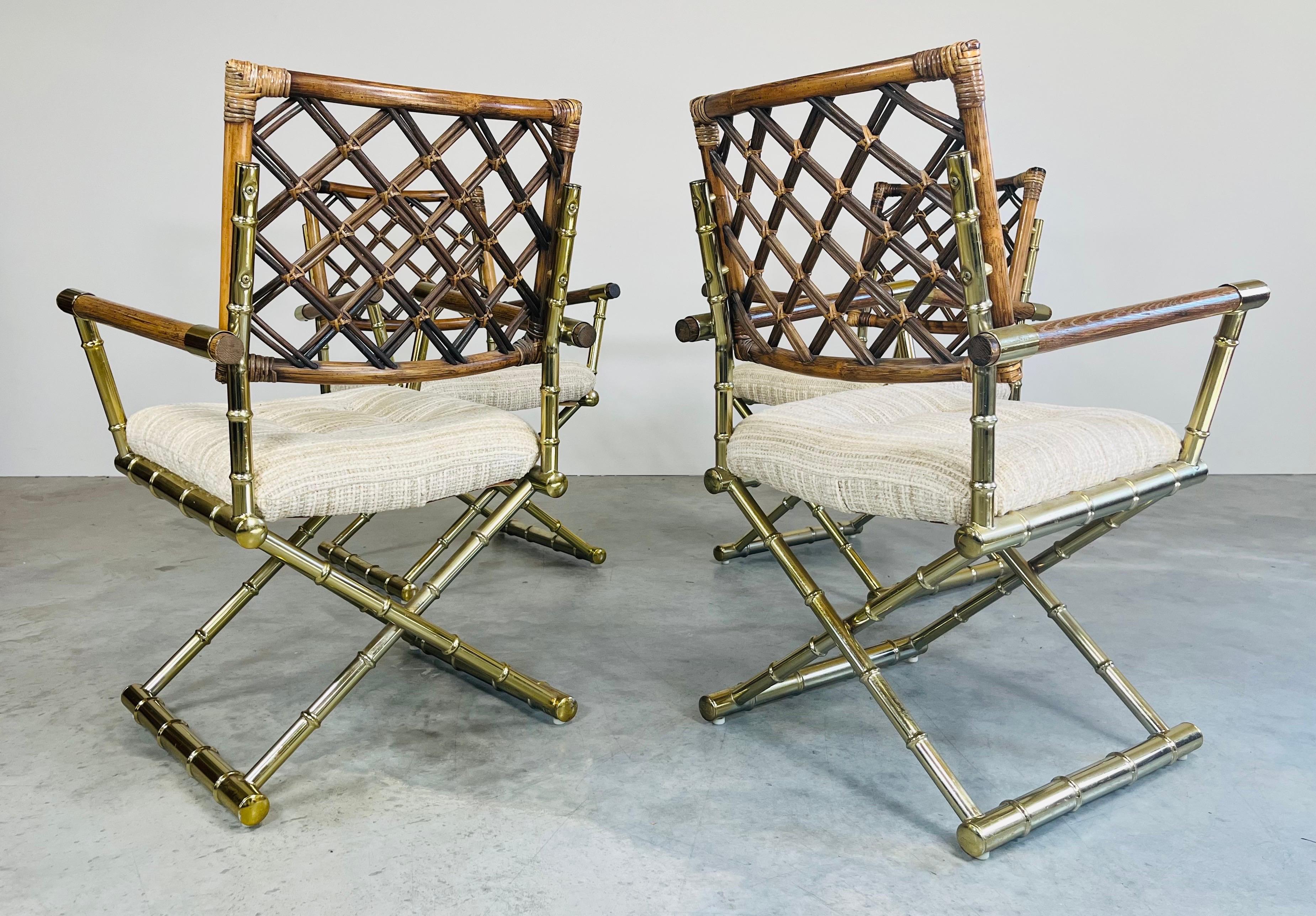 Vintage Cleo Baldon Style Brass Faux Bamboo Dining Set Table & 4-Armchairs 1