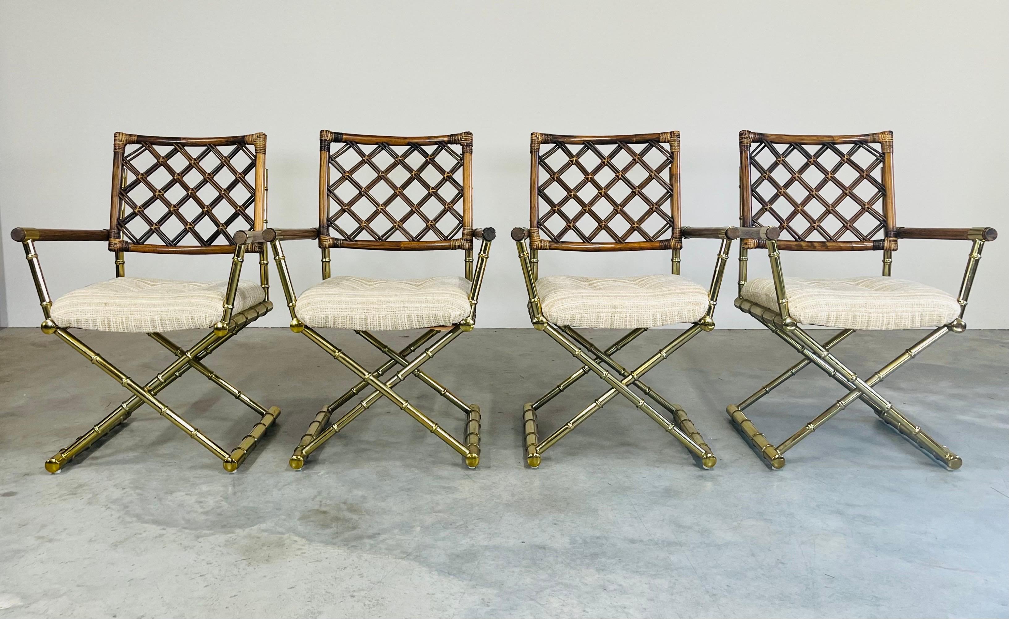 Vintage Cleo Baldon Style Brass Faux Bamboo Dining Set Table & 4-Armchairs 3