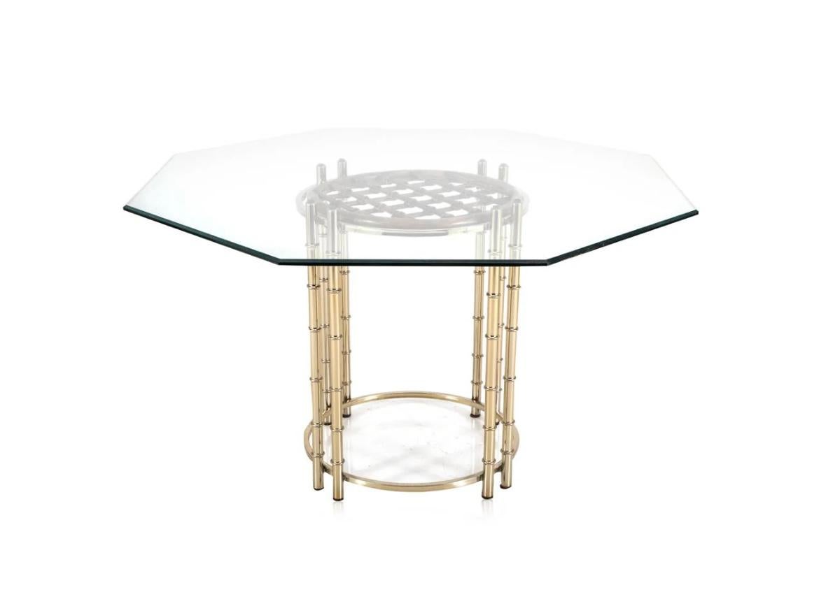 Hollywood Regency Vintage Cleo Baldon Style Brass Faux Bamboo Dining Set Table & 4-Armchairs