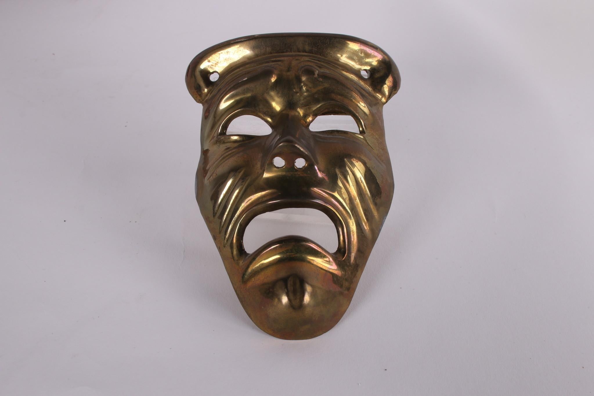 Mid-Century moderno 4 maschere di carnevale vintage in rame, super decorazioni degli anni '60