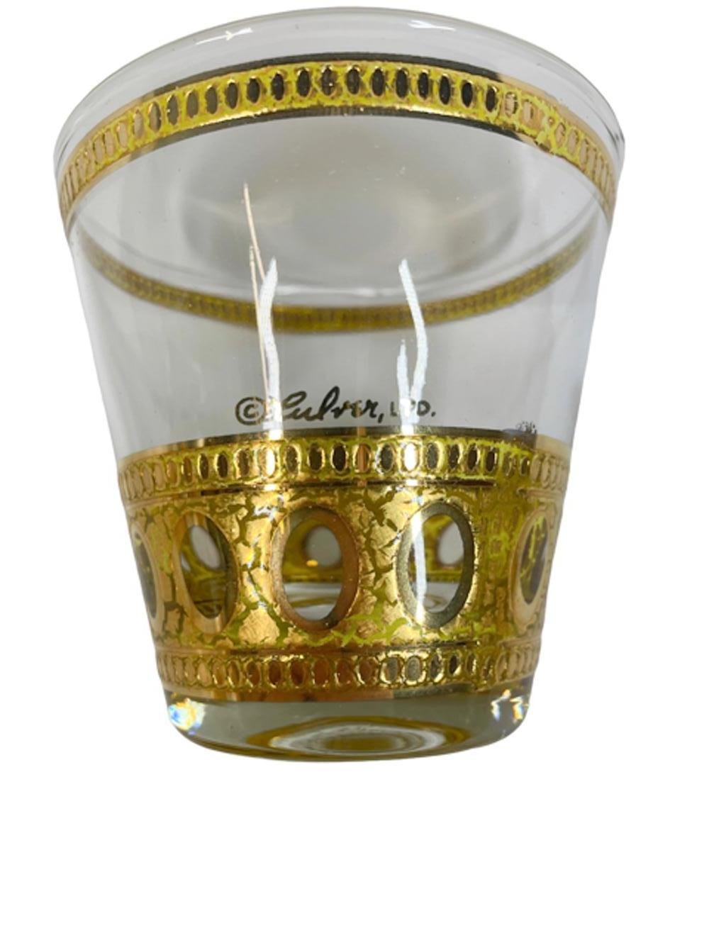 American 4 Vintage Culver LTD Old Fashioned Glasses in the 22 Karat Gold Antigua Pattern For Sale