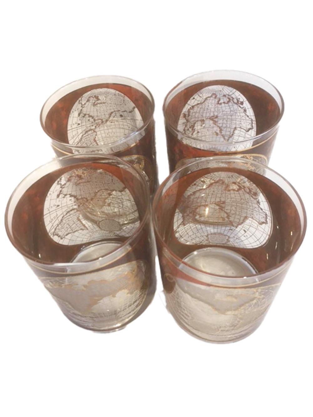 American 4 Vintage Culver, Terrarum Orbis Geographica Double Rocks Glasses For Sale