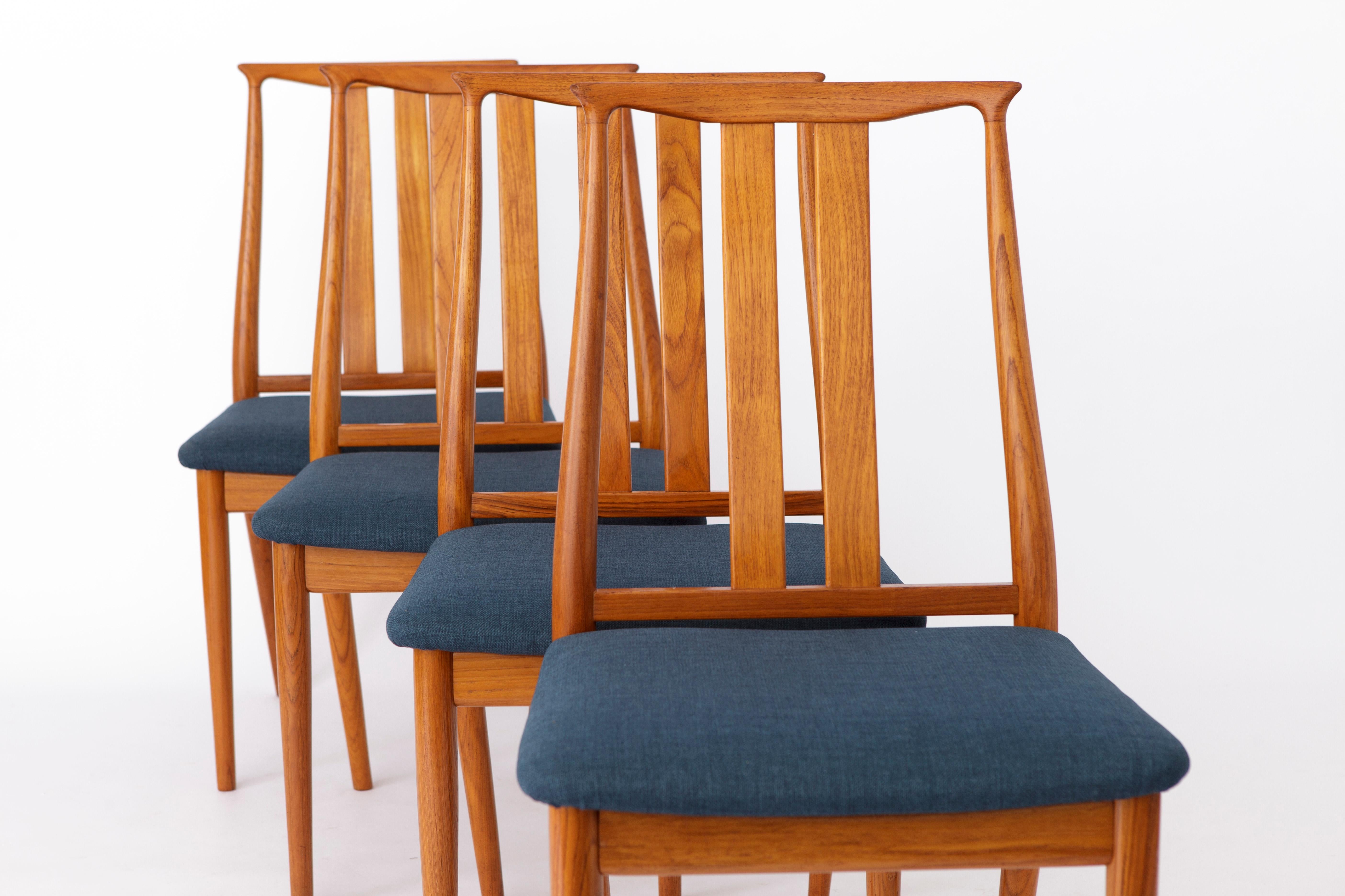 Mid-Century Modern 4 Vintage Dining Chairs, 1960s, Danish, Teak For Sale
