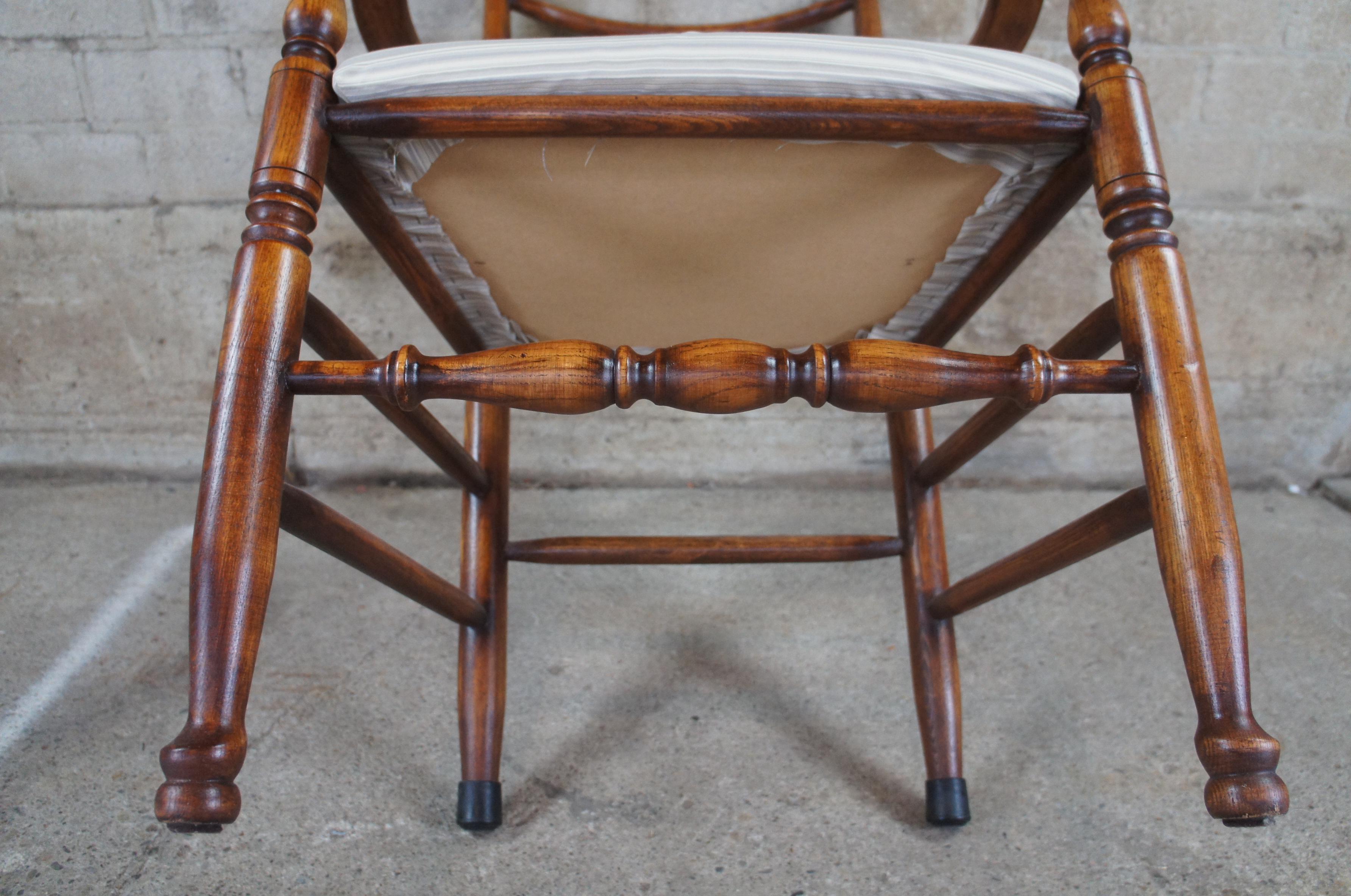 4 Vintage English Country Lancashire Oak Spindle Back Dining Arm Chairs 4
