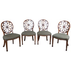 4 Vintage English Hepplewhite Walnut Wheel Back Spider Dining Chairs Adams Style