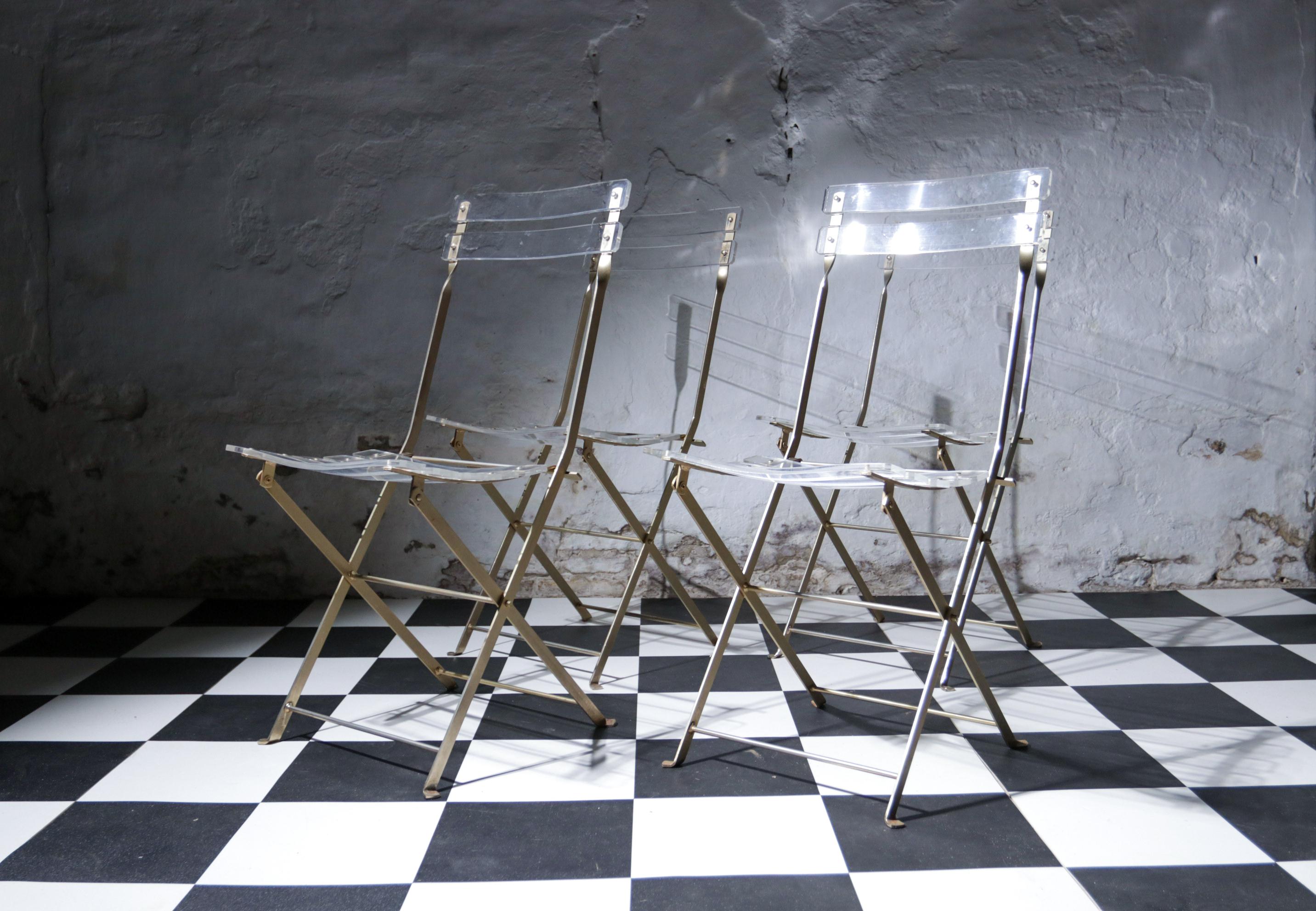 Hollywood Regency 4 Vintage Folding Chairs Yonel Lebovici & Bernard Berthet for Marais, 70s