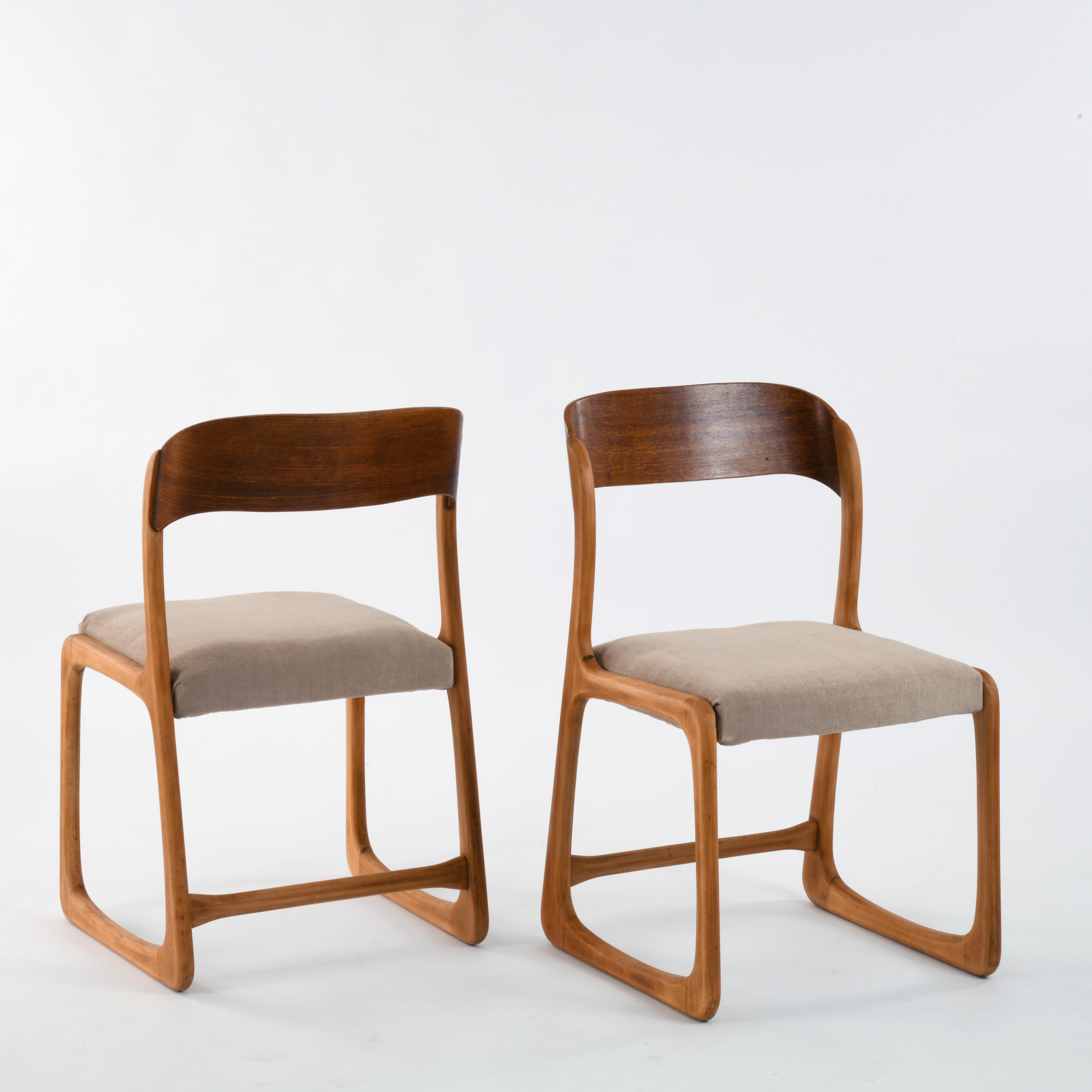Mid-Century Modern 4 Vintage French Baumann Bentwood and New Textile Chairs