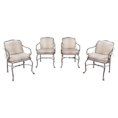 4 Vintage French Country Iron Leopard Print Bistro Patio Dining Arm Chairs