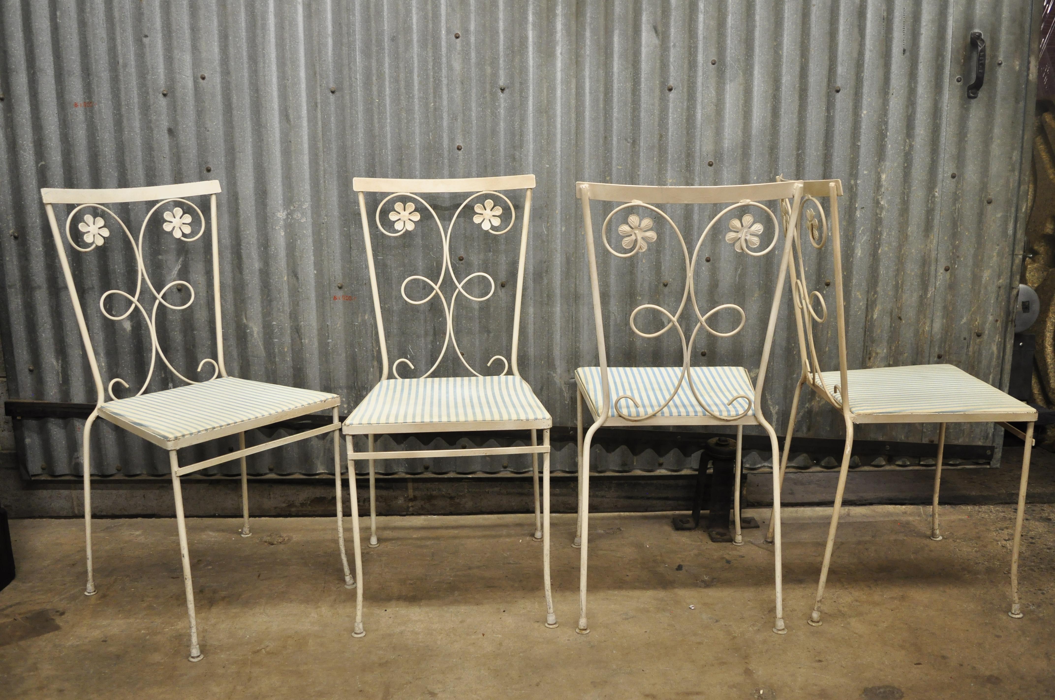 4 Vintage Gallo Wrought Iron Daisy Flower Art Nouveau Garden Patio Dining Chairs 4