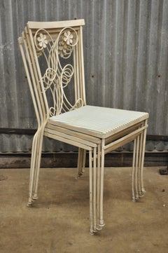 4 Vintage Gallo Wrought Iron Daisy Flower Art Nouveau Garden Patio Dining Chairs